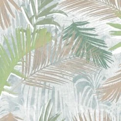 Boutique Jungle Glam Green & White Leaves Metallic Effect Smooth Wallpaper