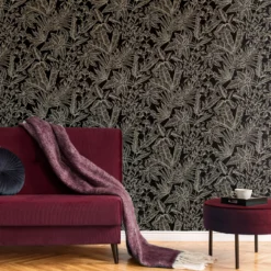 Boutique Paradise Black Leaves Smooth Wallpaper -Outlet Paint Hub Store boutique paradise black leaves smooth wallpaper5011583495584 02i bq