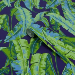 Contour Navy Palm Leaves Smooth Wallpaper -Outlet Paint Hub Store contour navy palm leaves smooth wallpaper5011583513004 36c