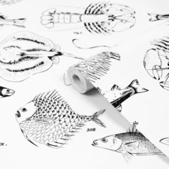 Contour White Ocean Life Monochrome Effect Smooth Wallpaper