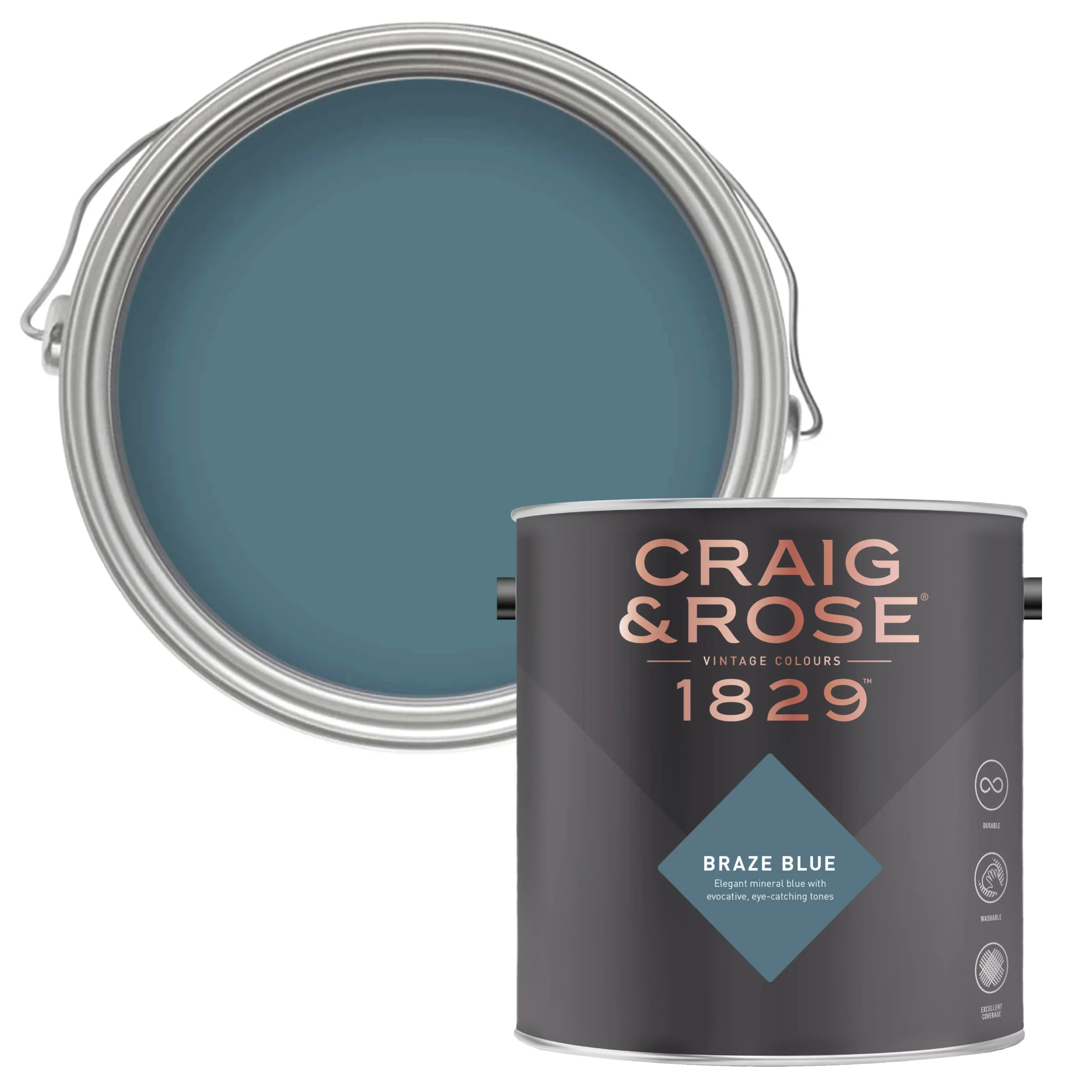 Craig & Rose 1829 Braze Blue Chalky Emulsion Paint, 2.5L 1 Craig & Rose 1829 Braze Blue Chalky Emulsion Paint, 2.5L