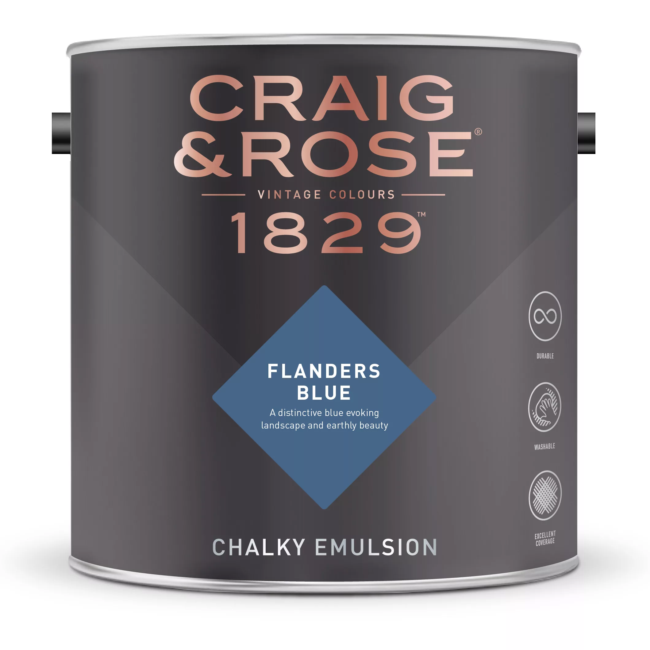 Craig & Rose 1829 Flanders Blue Chalky Emulsion Paint, 2.5L 2 Craig & Rose 1829 Flanders Blue Chalky Emulsion Paint, 2.5L - Image 2