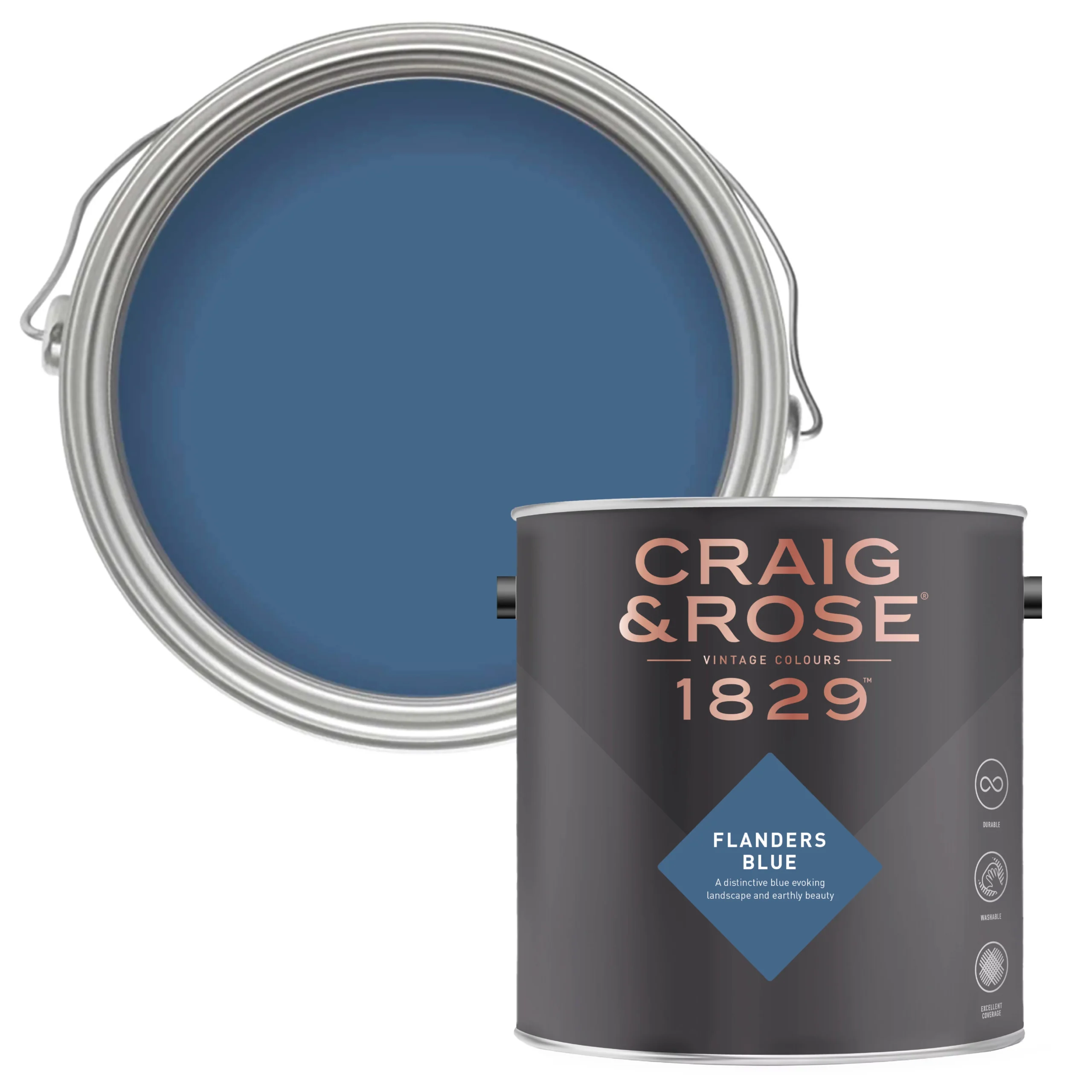 Craig & Rose 1829 Flanders Blue Chalky Emulsion Paint, 2.5L 1 Craig & Rose 1829 Flanders Blue Chalky Emulsion Paint, 2.5L