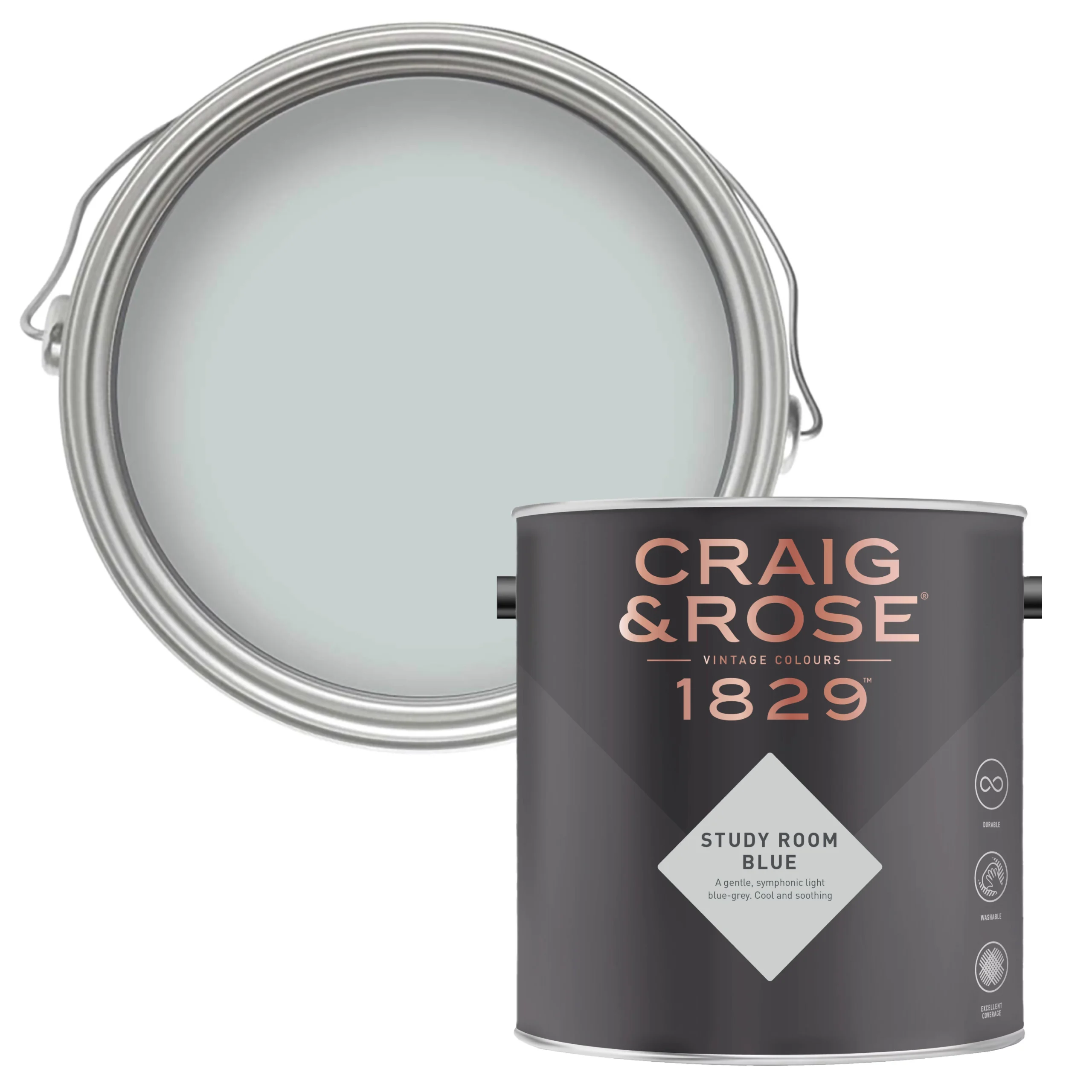 Craig & Rose 1829 Study Room Blue Chalky Emulsion Paint, 2.5L 1 Craig & Rose 1829 Study Room Blue Chalky Emulsion Paint, 2.5L