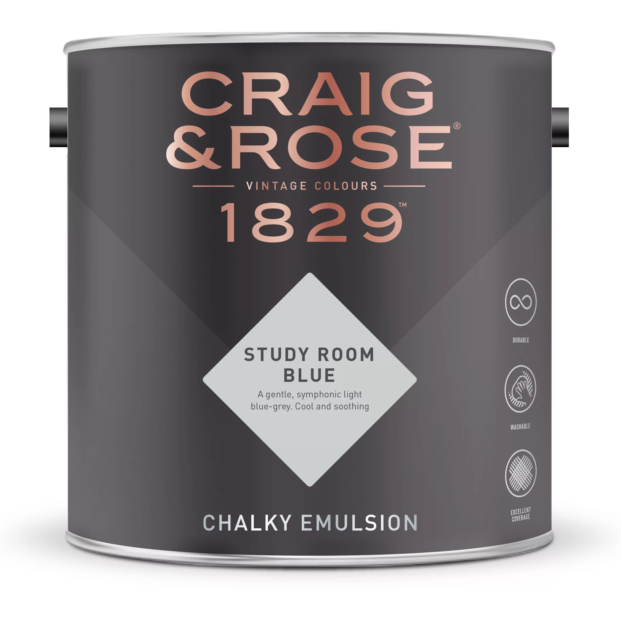 Craig & Rose 1829 Study Room Blue Chalky Emulsion Paint, 2.5L 3 Craig & Rose 1829 Study Room Blue Chalky Emulsion Paint, 2.5L - Image 3