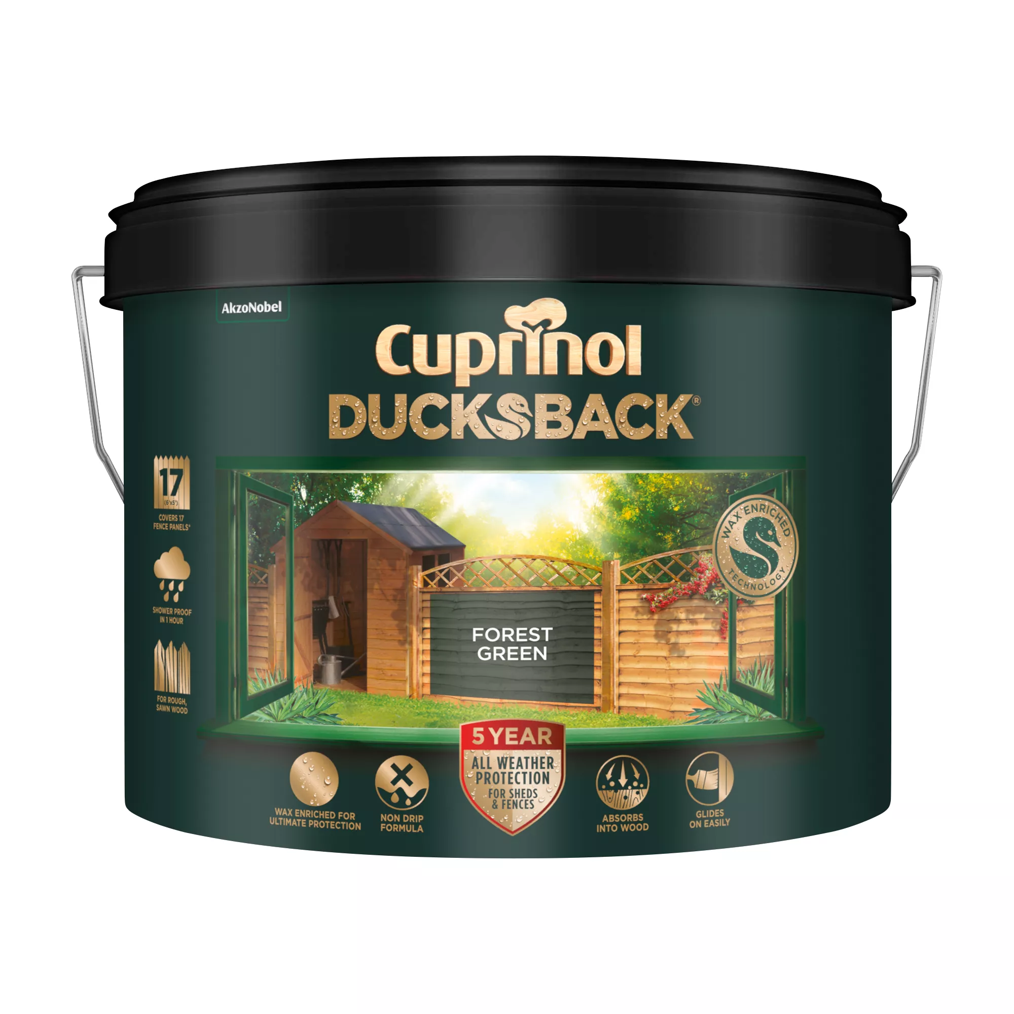 Cuprinol 5 Year Ducksback Forest Green Fence & Shed Treatment, 9L 2 Cuprinol 5 Year Ducksback Forest Green Fence & Shed Treatment, 9L - Image 2