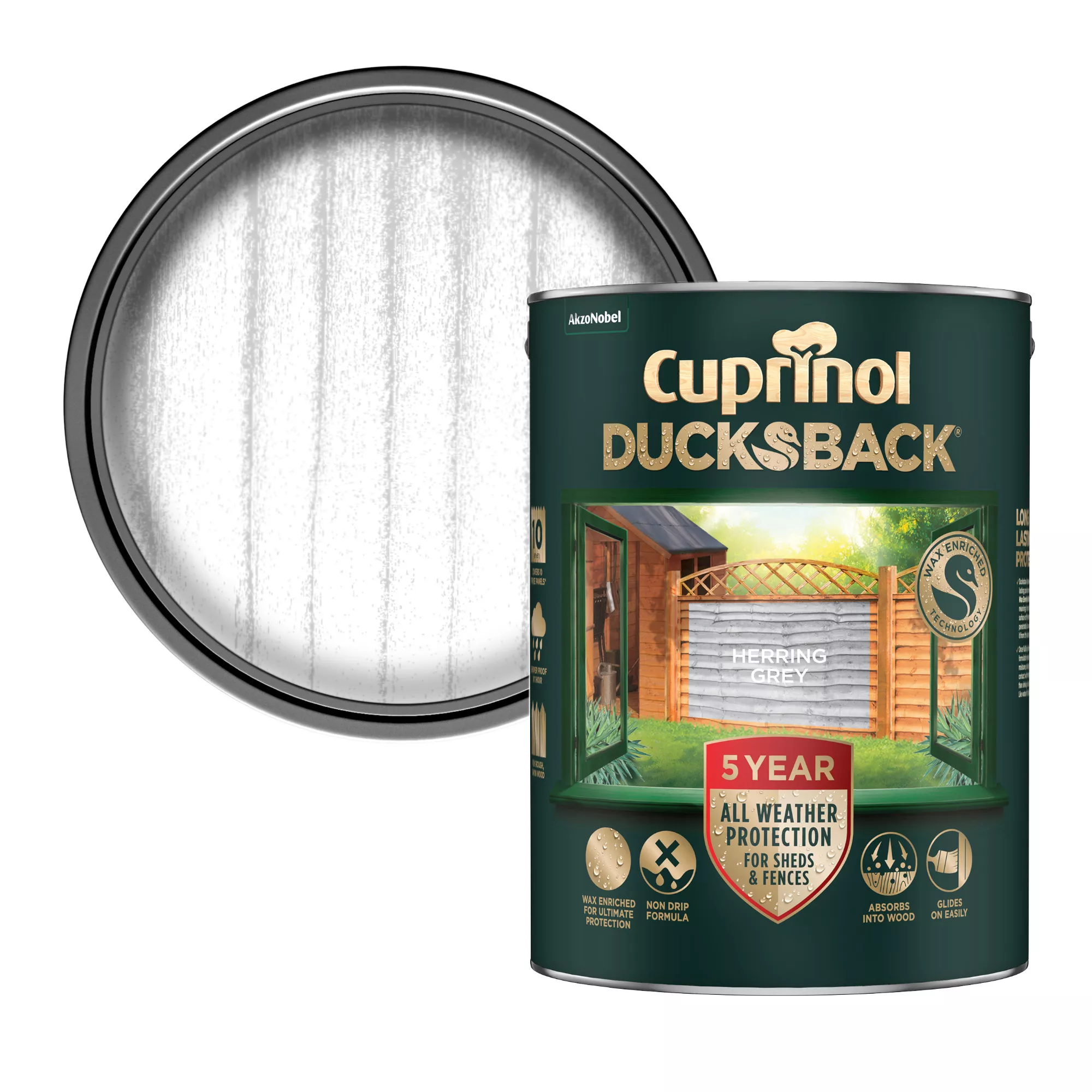 Cuprinol Ducksback Herring Grey Matt Arbours, Fencing, Gates, Sheds & Summerhouses Treatment, 5L 1 Cuprinol Ducksback Herring Grey Matt Arbours, Fencing, Gates, Sheds & Summerhouses Treatment, 5L