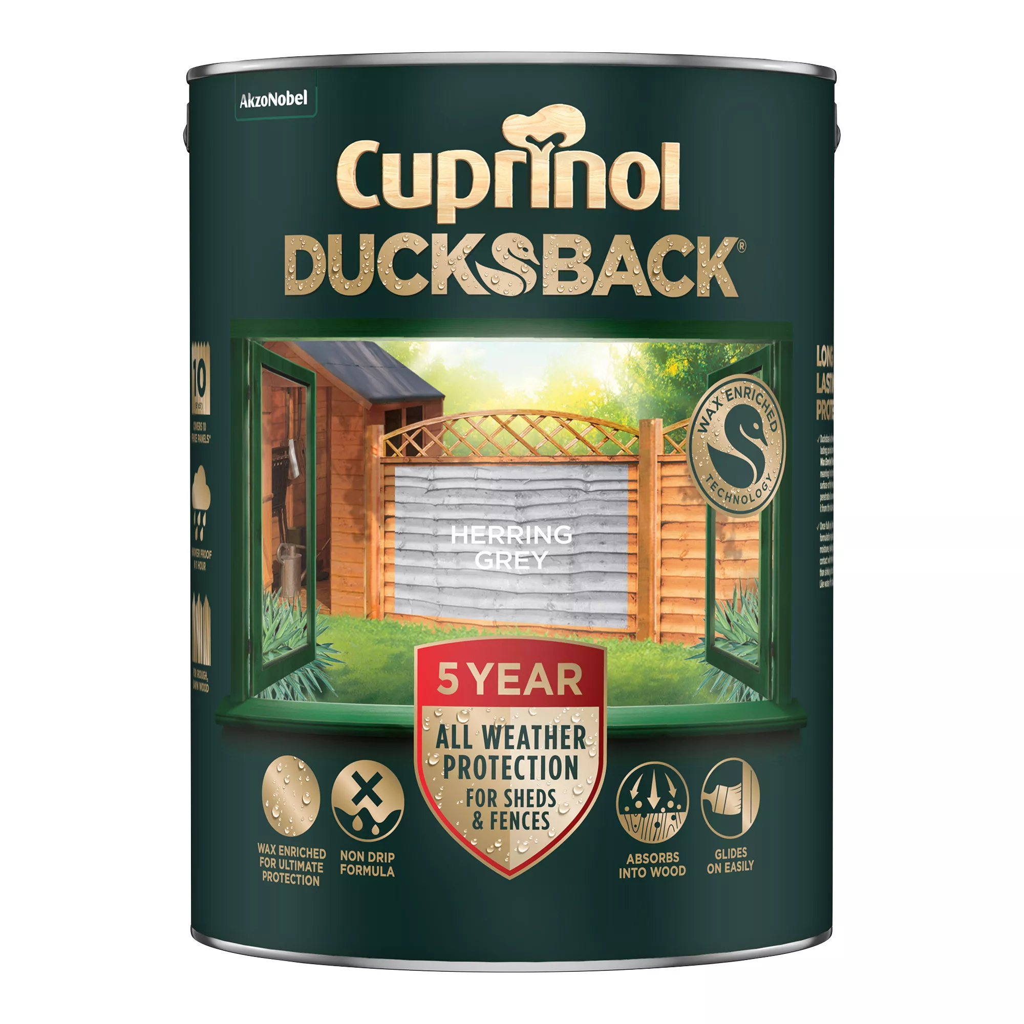 Cuprinol Ducksback Herring Grey Matt Arbours, Fencing, Gates, Sheds & Summerhouses Treatment, 5L 2 Cuprinol Ducksback Herring Grey Matt Arbours, Fencing, Gates, Sheds & Summerhouses Treatment, 5L - Image 2