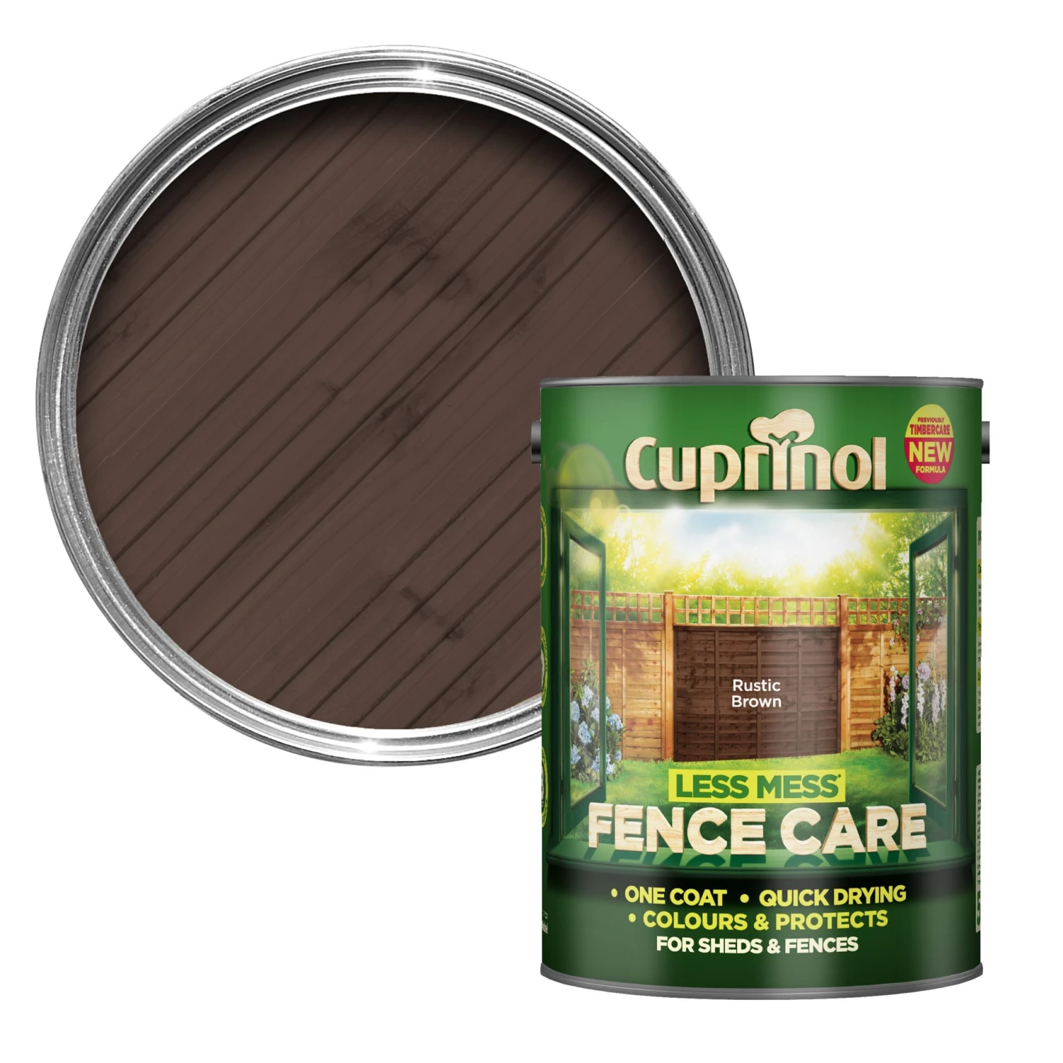 Cuprinol Less Mess Fence Care Rustic Brown Matt Exterior Wood Paint, 5L 1 Cuprinol Less Mess Fence Care Rustic Brown Matt Exterior Wood Paint, 5L