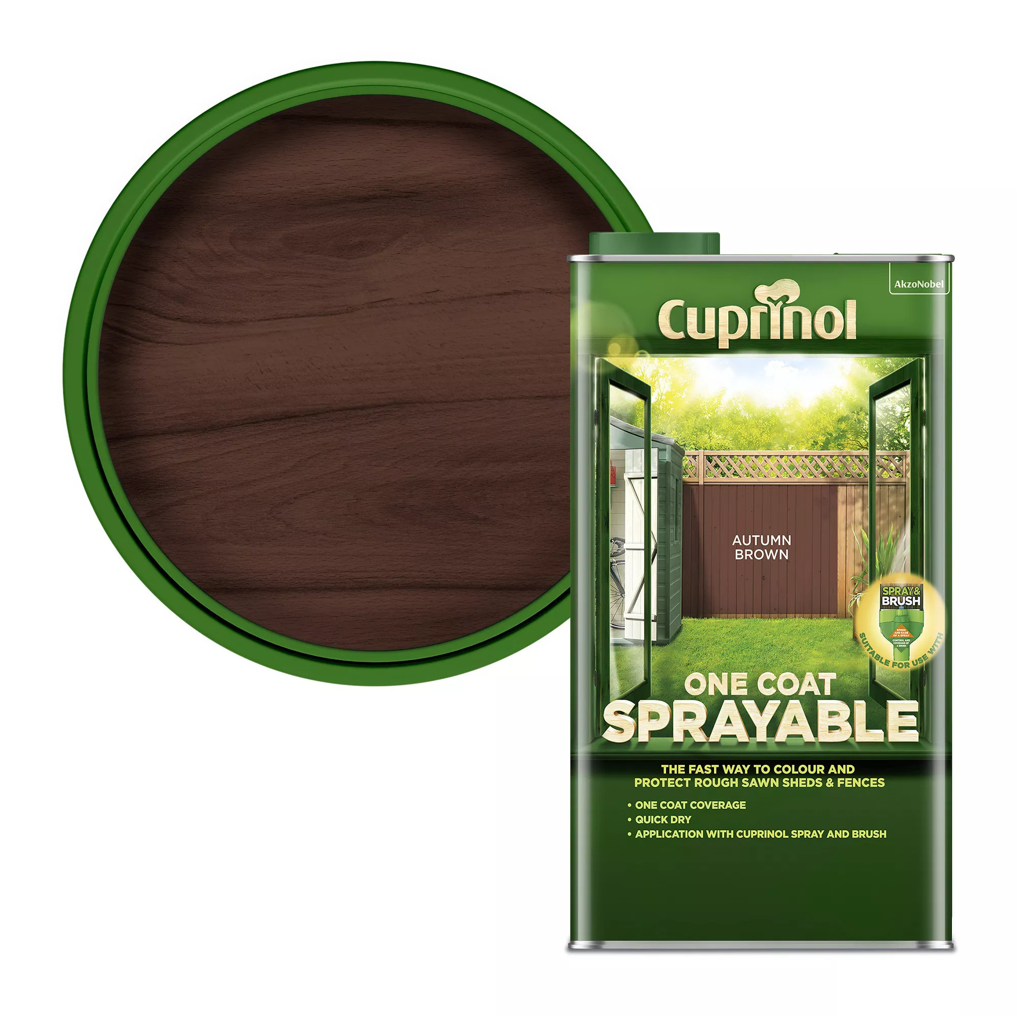Cuprinol One Coat Sprayable Autumn Brown Matt Fence & Shed Treatment, 5L 1 Cuprinol One Coat Sprayable Autumn Brown Matt Fence & Shed Treatment, 5L