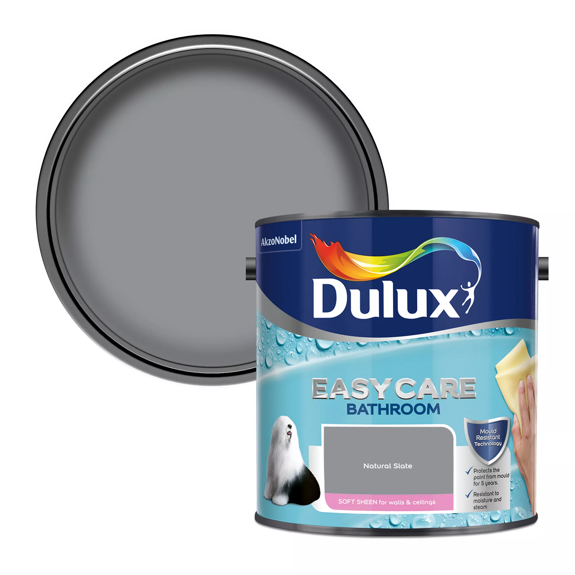 Dulux Easycare Bathroom Natural Slate Soft Sheen Wall Paint, 2.5L 1 Dulux Easycare Bathroom Natural Slate Soft Sheen Wall Paint, 2.5L