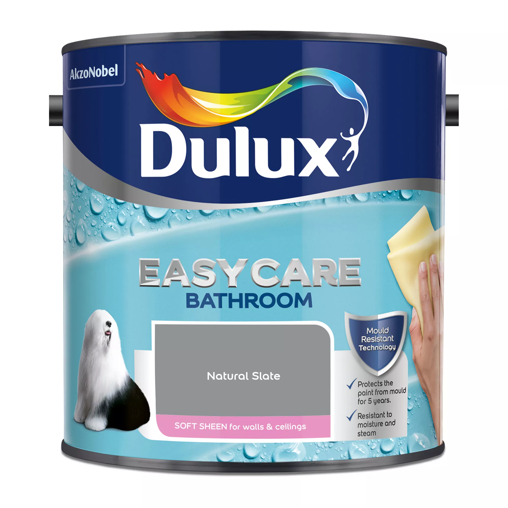 Dulux Easycare Bathroom Natural Slate Soft Sheen Wall Paint, 2.5L 2 Dulux Easycare Bathroom Natural Slate Soft Sheen Wall Paint, 2.5L - Image 2