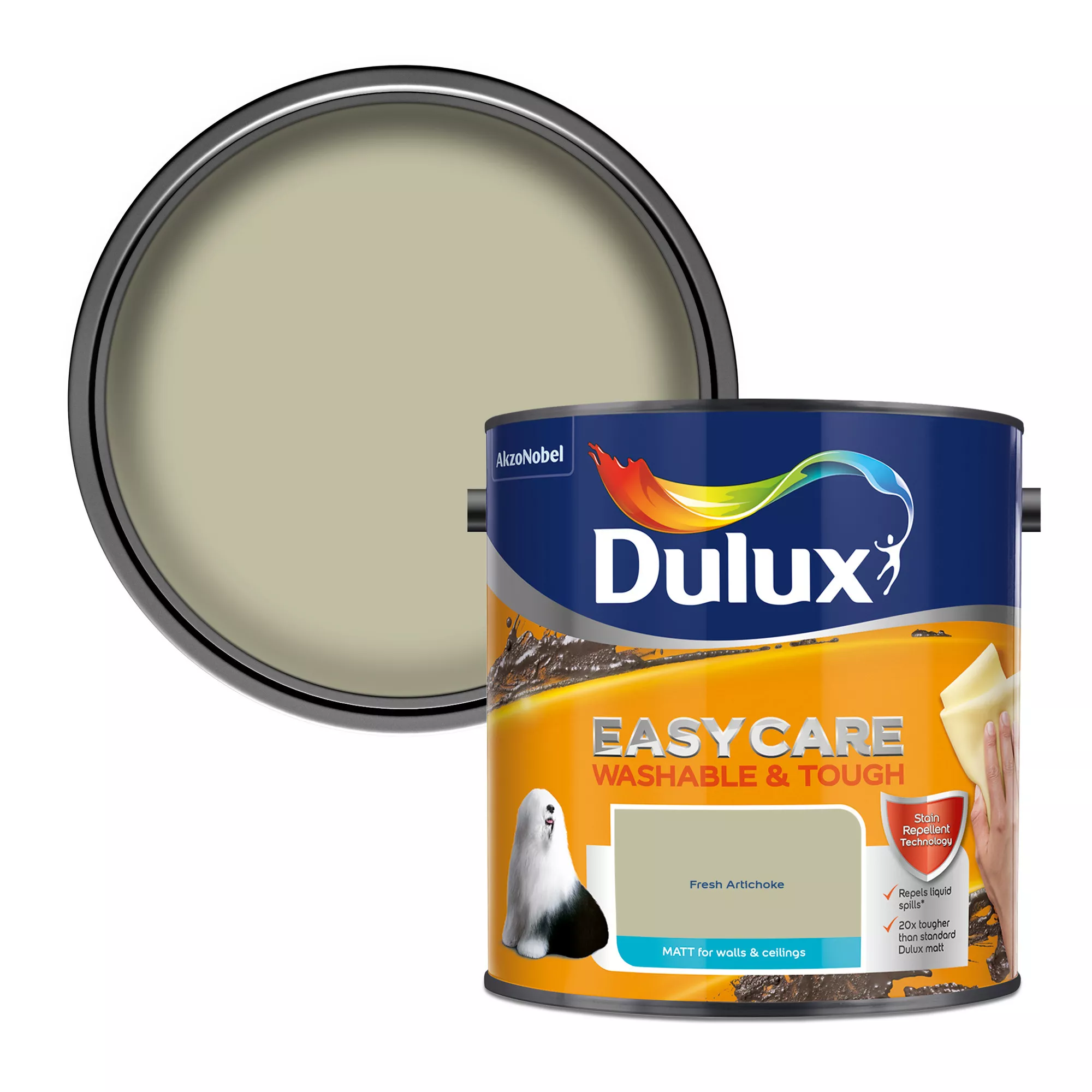 Dulux Easycare Washable & Tough Fresh Artichoke Matt Wall Paint, 2.5L 1 Dulux Easycare Washable & Tough Fresh Artichoke Matt Wall Paint, 2.5L