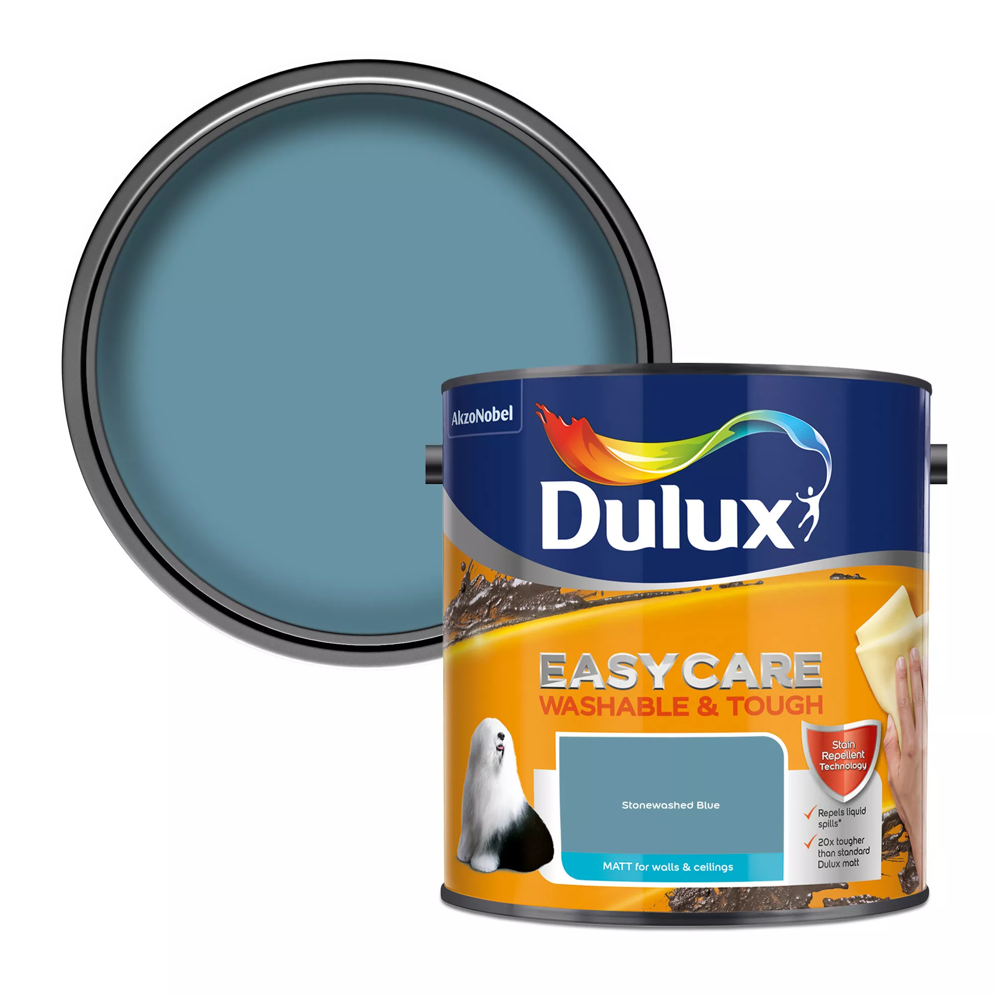 Dulux Easycare Washable & Tough Stonewashed Blue Matt Wall Paint, 2.5L 1 Dulux Easycare Washable & Tough Stonewashed Blue Matt Wall Paint, 2.5L