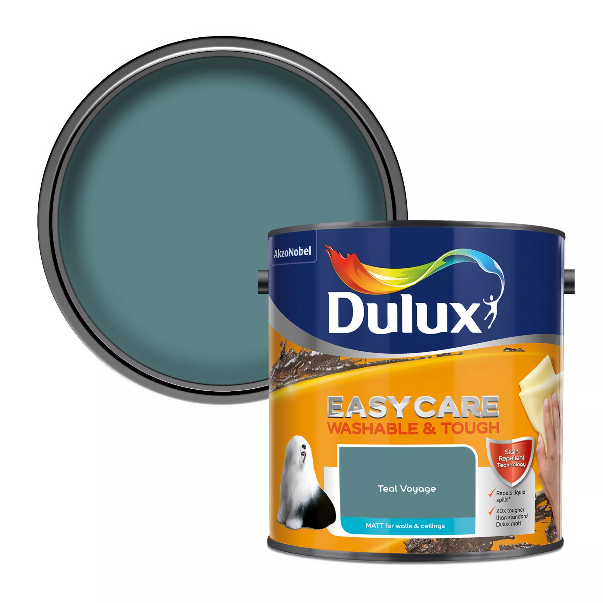 Dulux Easycare Washable & Tough Teal Voyage Matt Wall Paint, 2.5L 1 Dulux Easycare Washable & Tough Teal Voyage Matt Wall Paint, 2.5L