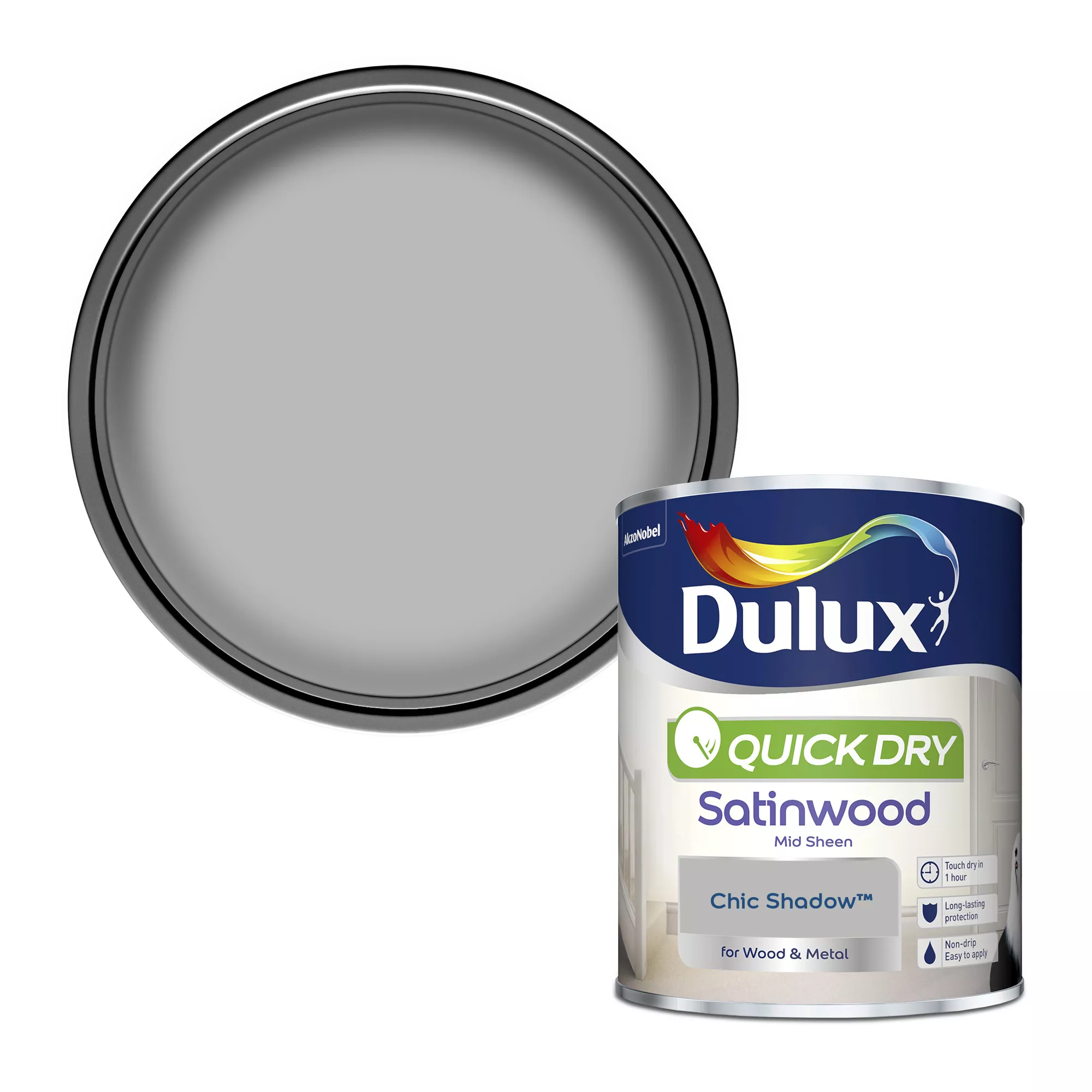Dulux Quick Dry Chic Shadow Satinwood Metal & Wood Paint, 750ml 1 Dulux Quick Dry Chic Shadow Satinwood Metal & Wood Paint, 750ml