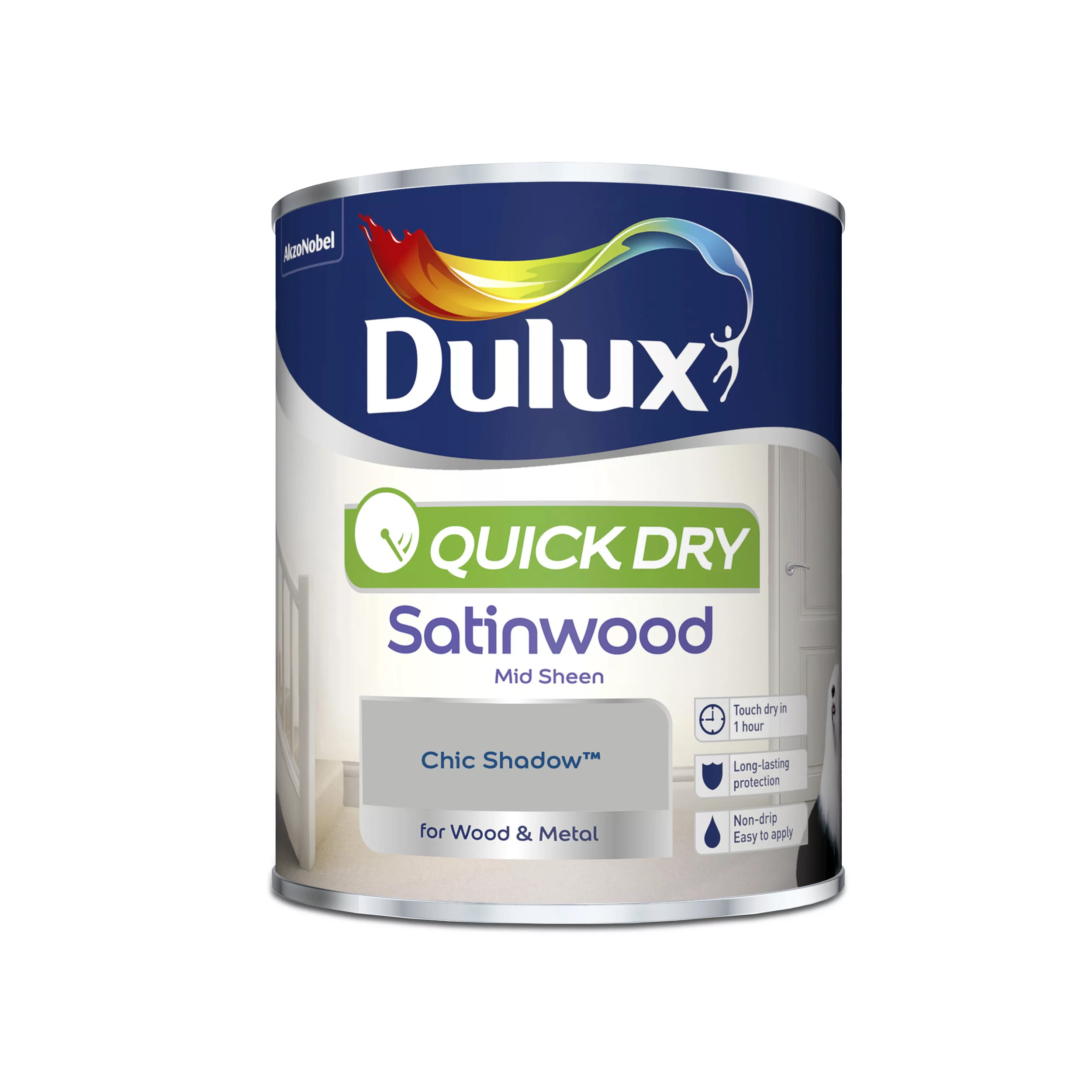 Dulux Quick Dry Chic Shadow Satinwood Metal & Wood Paint, 750ml 2 Dulux Quick Dry Chic Shadow Satinwood Metal & Wood Paint, 750ml - Image 2