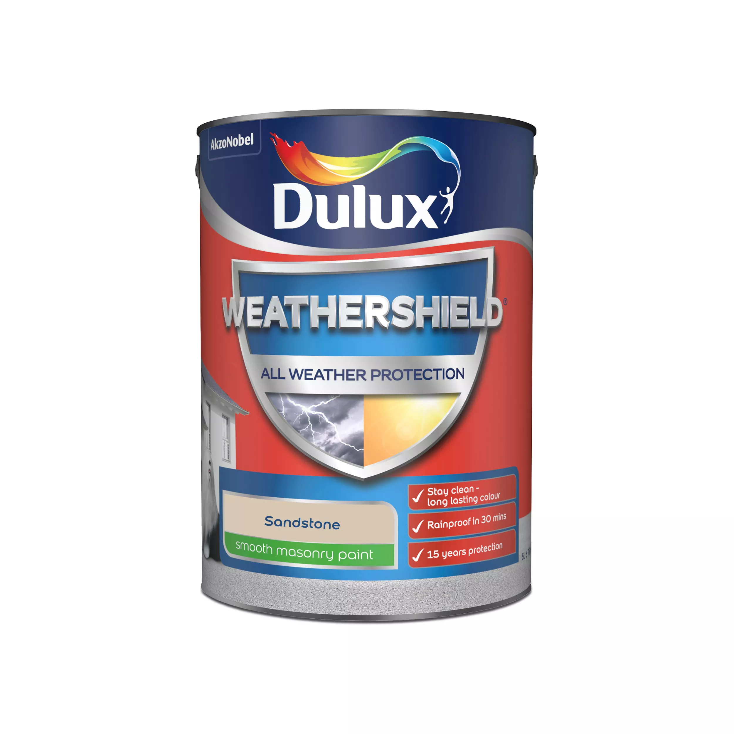 Dulux Weathershield Sandstone Smooth Matt Masonry Paint, 5L 2 Dulux Weathershield Sandstone Smooth Matt Masonry Paint, 5L - Image 2