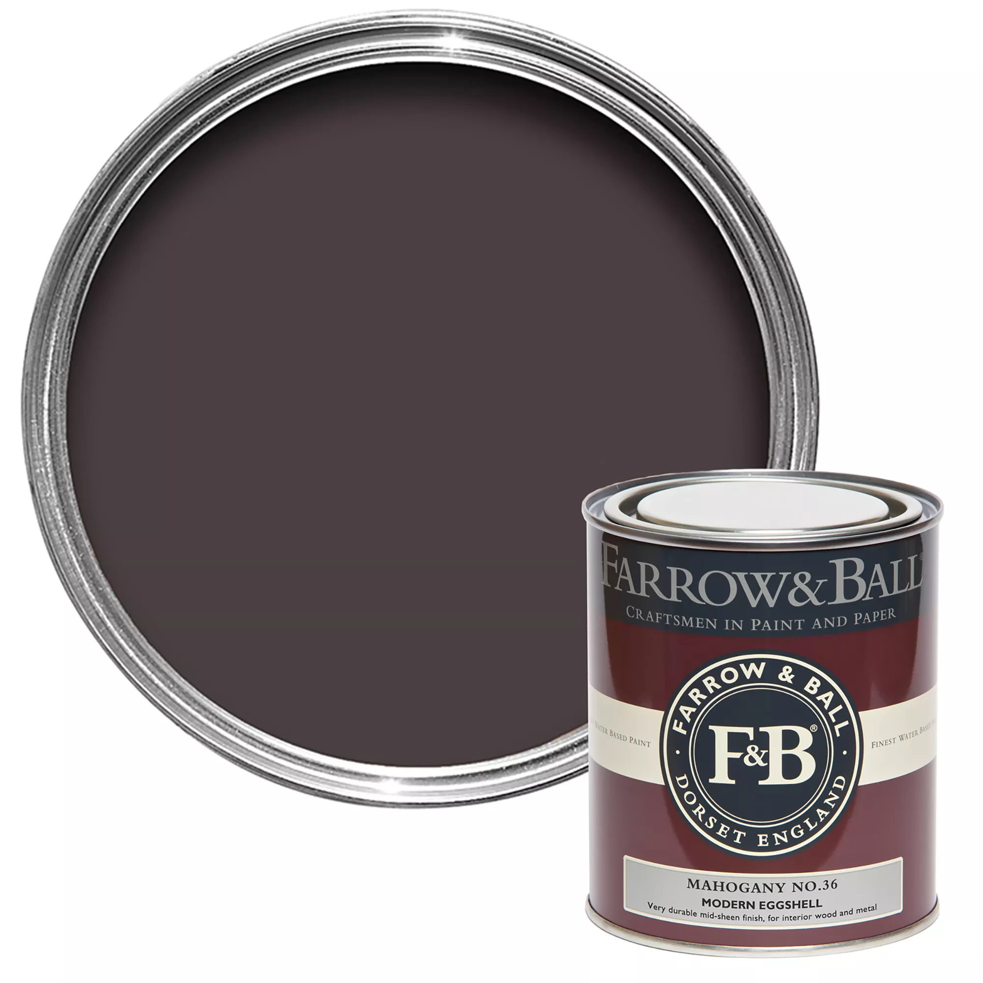 Farrow & Ball Modern Mahogany No.36 Eggshell Paint, 750ml 1 Farrow & Ball Modern Mahogany No.36 Eggshell Paint, 750ml