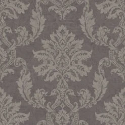 Gold Etch Charcoal Damask Gold Effect Embossed Wallpaper