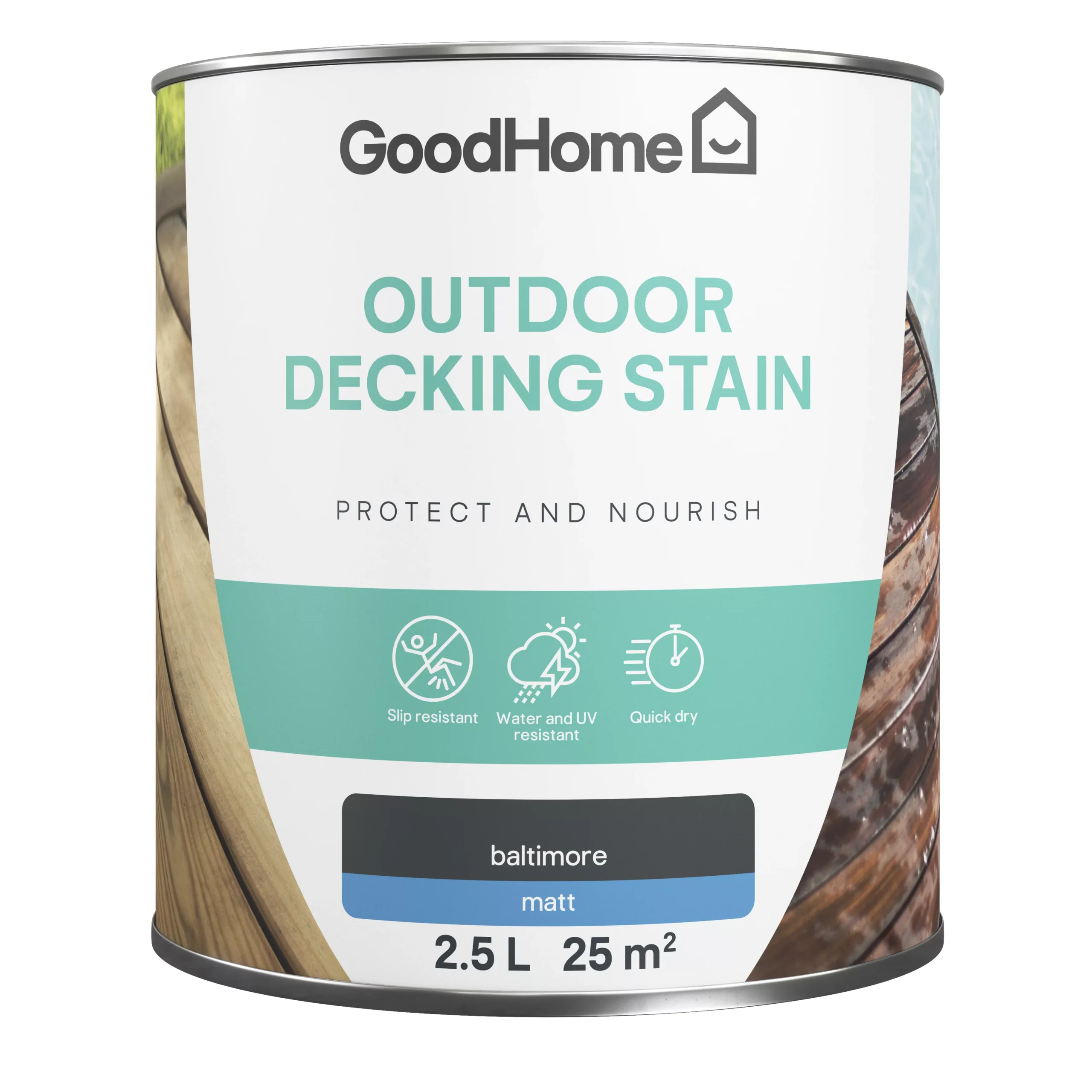 GoodHome Baltimore Matt Quick Dry Decking Wood Stain, 2.5L 2 GoodHome Baltimore Matt Quick Dry Decking Wood Stain, 2.5L - Image 2