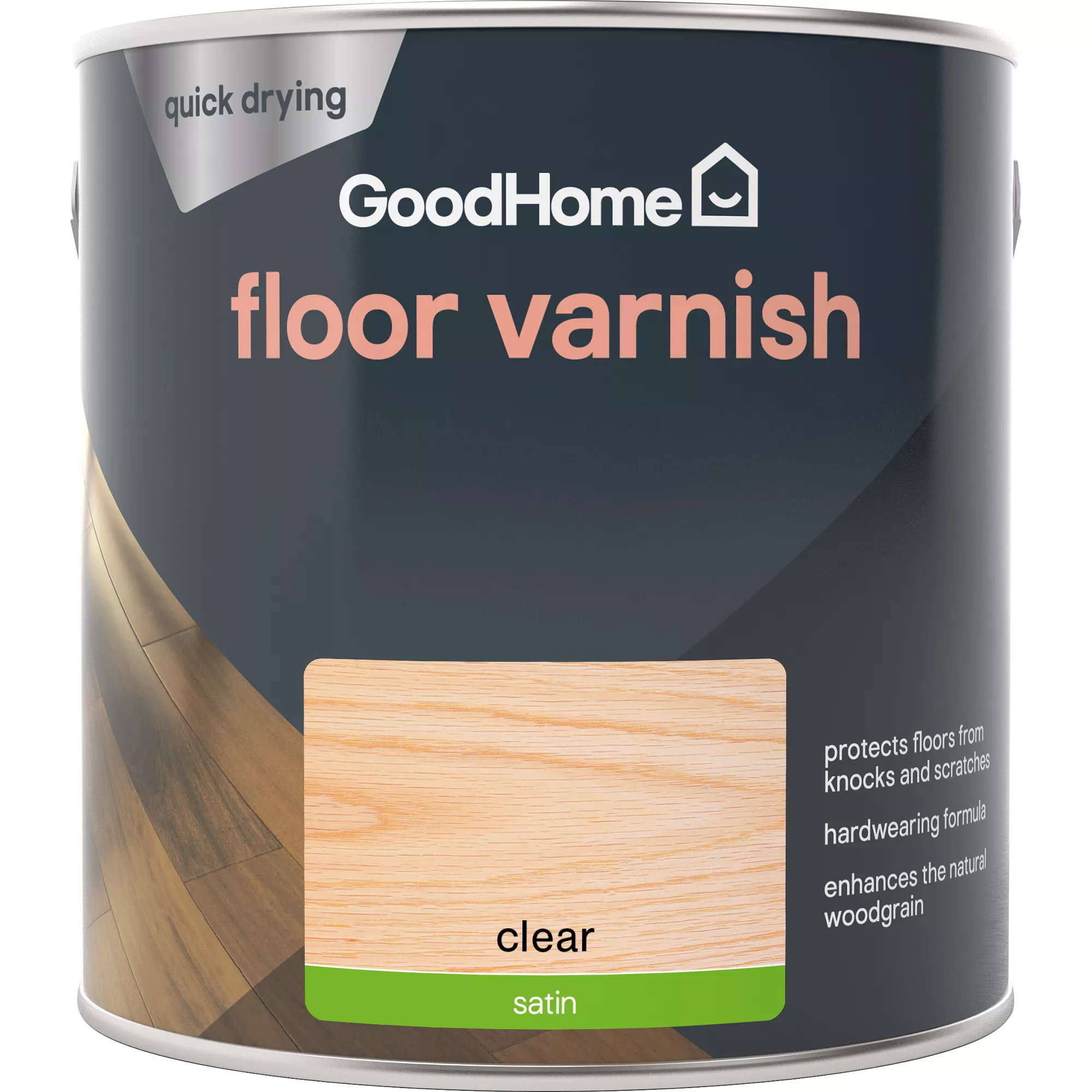 GoodHome Clear Satin Floor Wood Varnish, 2.5L 2 GoodHome Clear Satin Floor Wood Varnish, 2.5L - Image 2