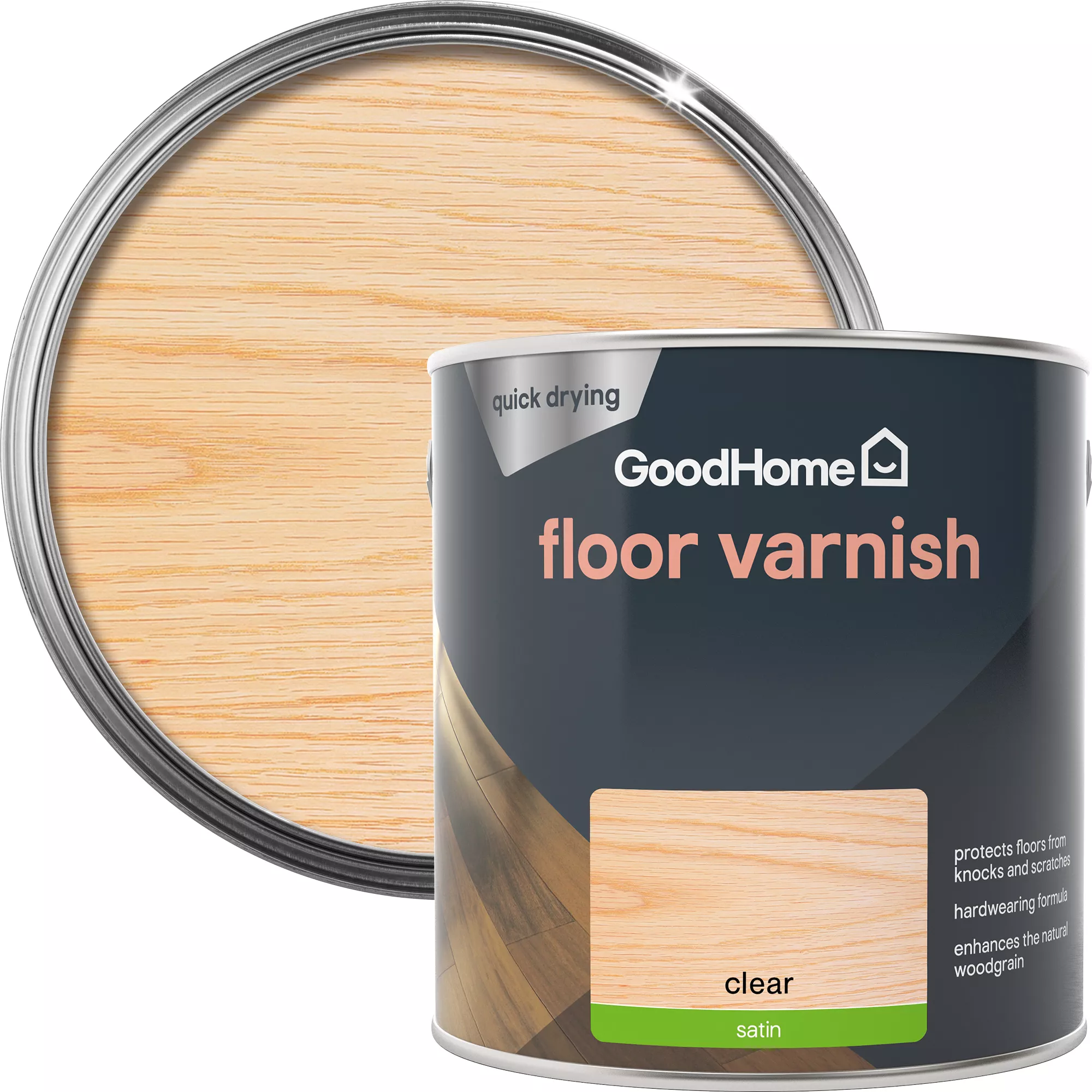 GoodHome Clear Satin Floor Wood Varnish, 2.5L 1 GoodHome Clear Satin Floor Wood Varnish, 2.5L