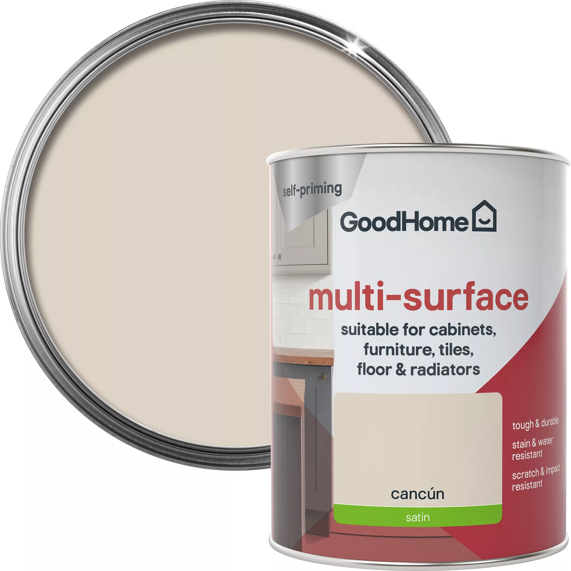 GoodHome Durable Cancun Satin Multi-surface Paint, 750ml 1 GoodHome Durable Cancun Satin Multi-surface Paint, 750ml