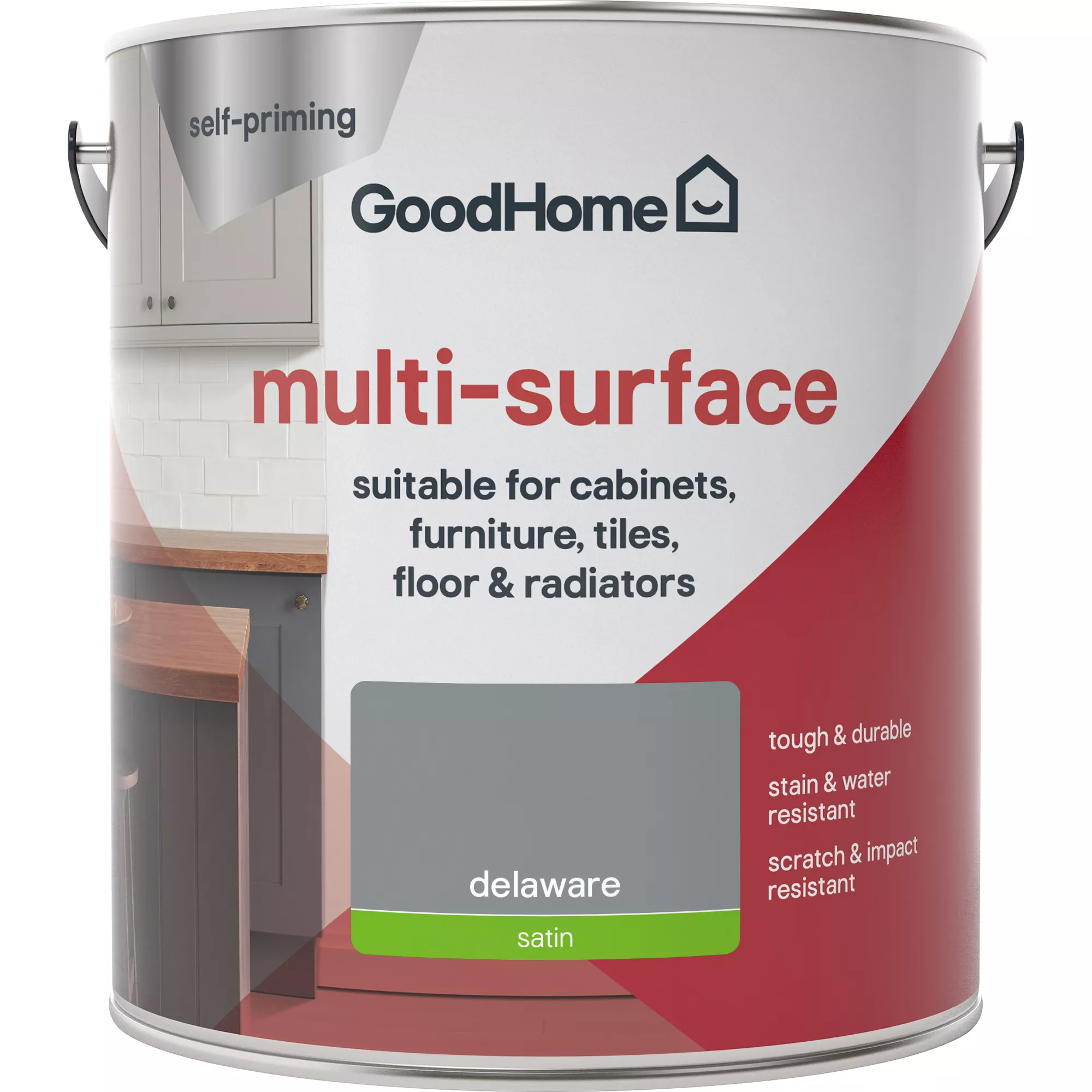 GoodHome Durable Delaware Satin Multi-surface Paint, 2L 3 GoodHome Durable Delaware Satin Multi-surface Paint, 2L - Image 3
