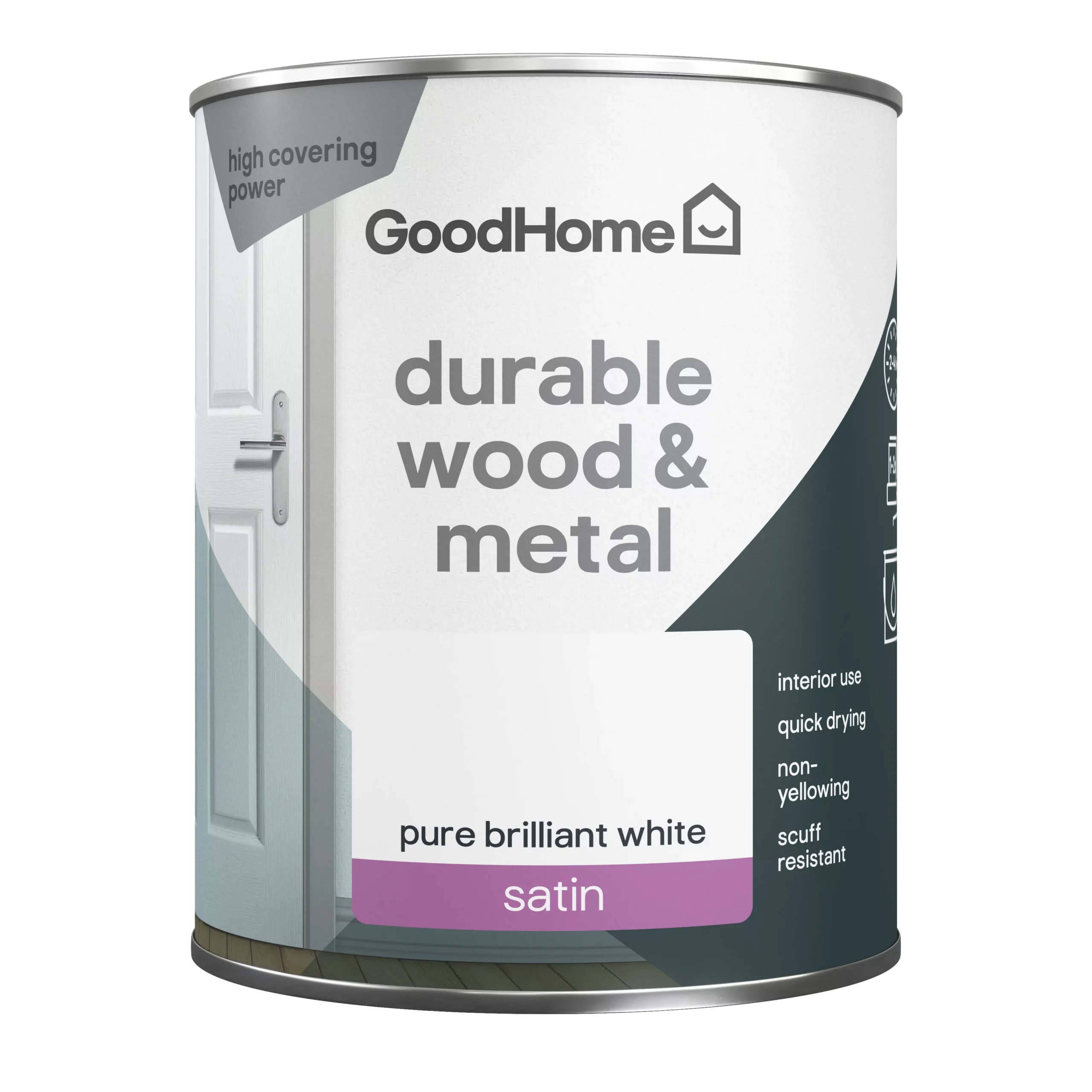 GoodHome Durable Pure Brilliant White Satinwood Metal & Wood Paint, 750ml 2 GoodHome Durable Pure Brilliant White Satinwood Metal & Wood Paint, 750ml - Image 2