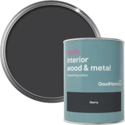 GoodHome Liberty Black Satin Metal & Wood Paint, 750ml