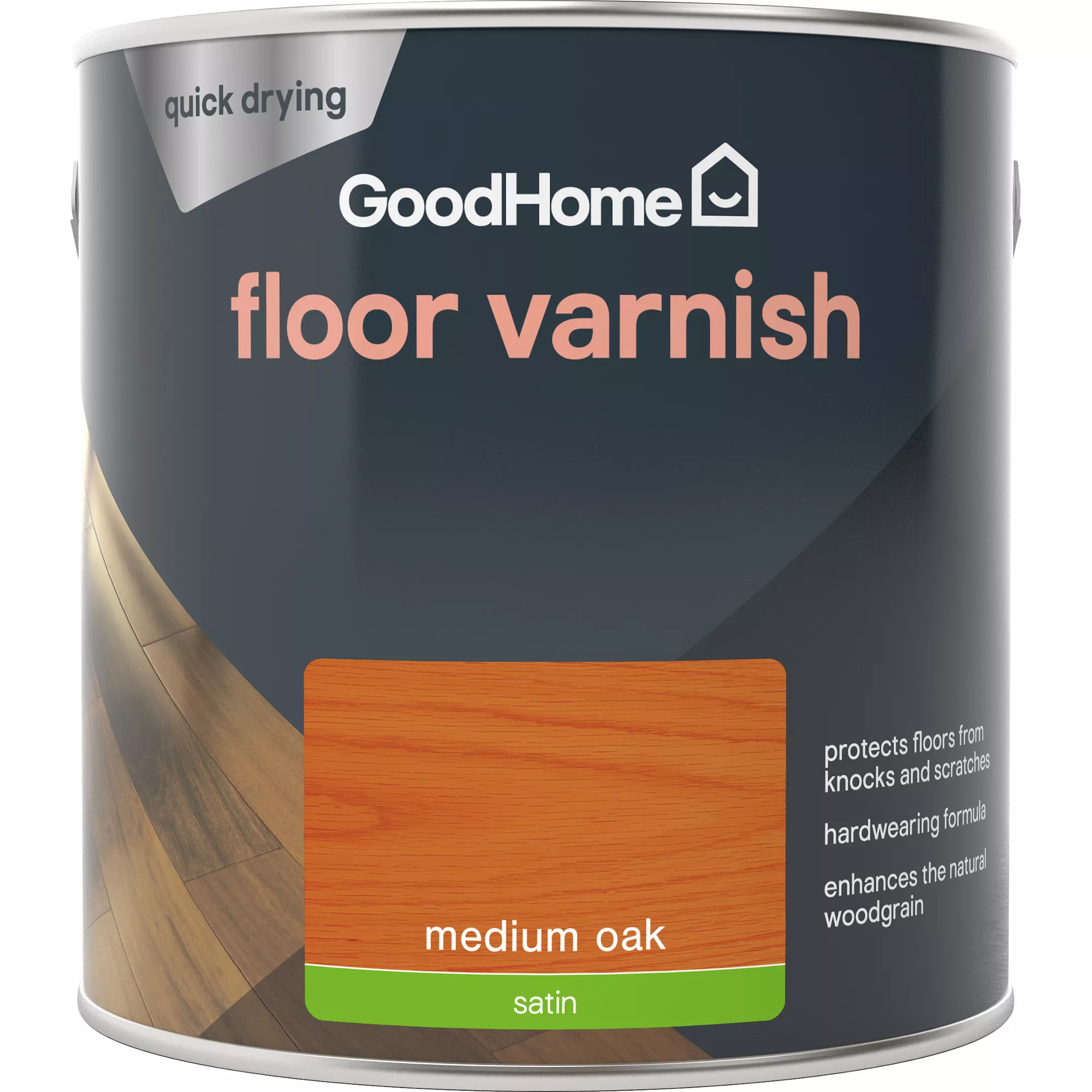 GoodHome Medium Oak Satin Floor Wood Varnish, 2.5L 2 GoodHome Medium Oak Satin Floor Wood Varnish, 2.5L - Image 2