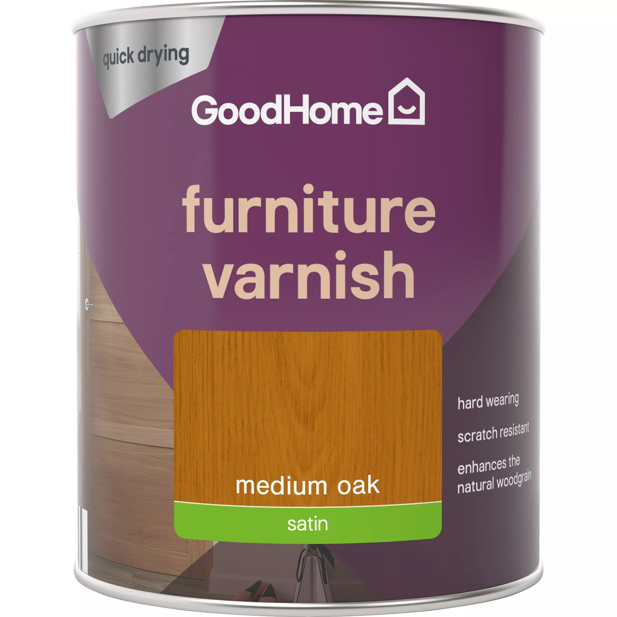 GoodHome Medium Oak Satin Multi-surface Furniture Wood Varnish, 750ml 2 GoodHome Medium Oak Satin Multi-surface Furniture Wood Varnish, 750ml - Image 2
