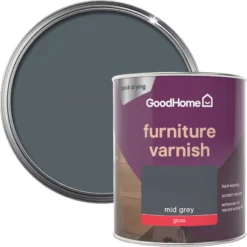 GoodHome Mid Grey Gloss Multi-surface Furniture Wood Varnish, 750ml