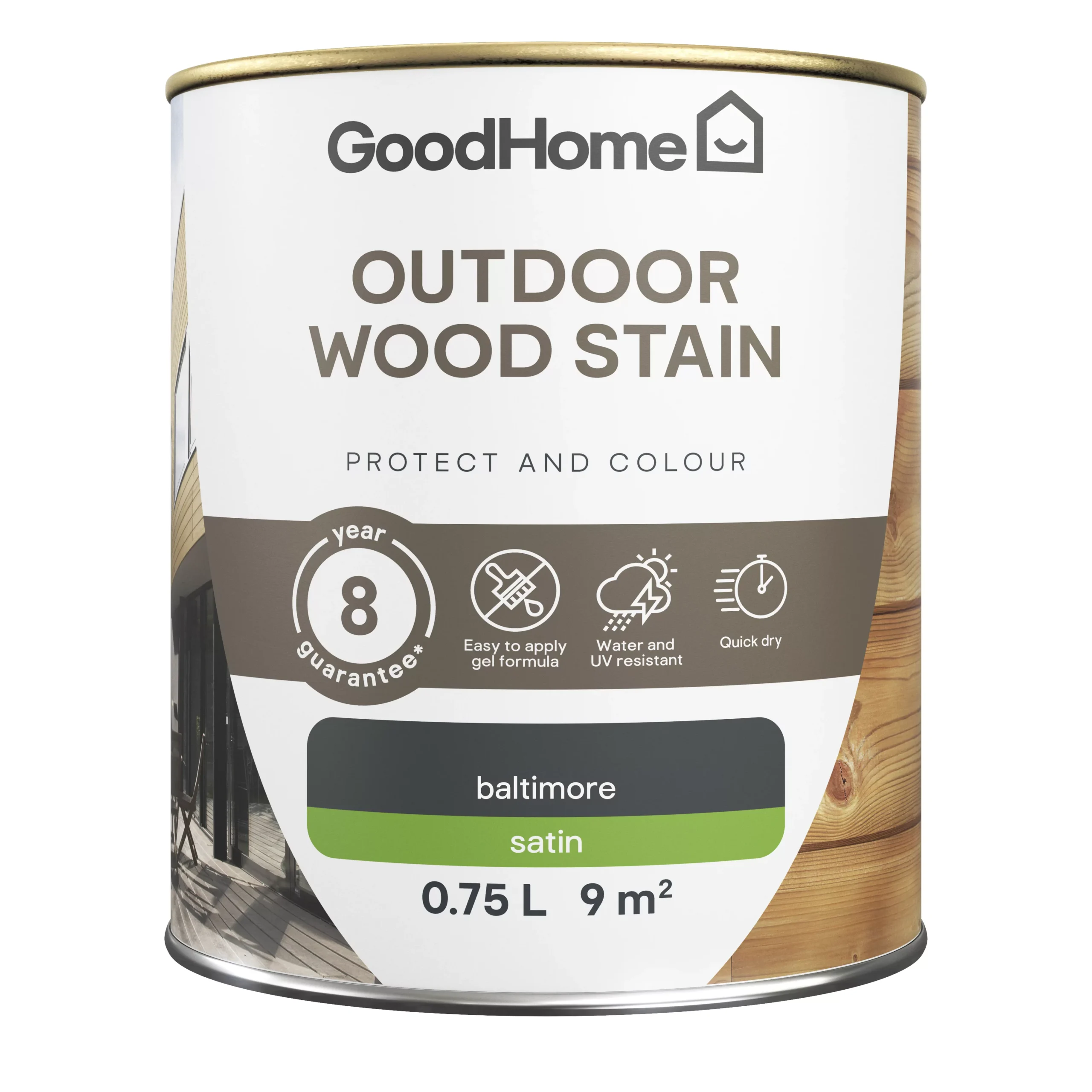 GoodHome Outdoor Baltimore Satin Quick Dry Wood Stain, 750ml 2 GoodHome Outdoor Baltimore Satin Quick Dry Wood Stain, 750ml - Image 2