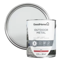 GoodHome Outdoor White Gloss Exterior Metal Paint, 2.5L Tin
