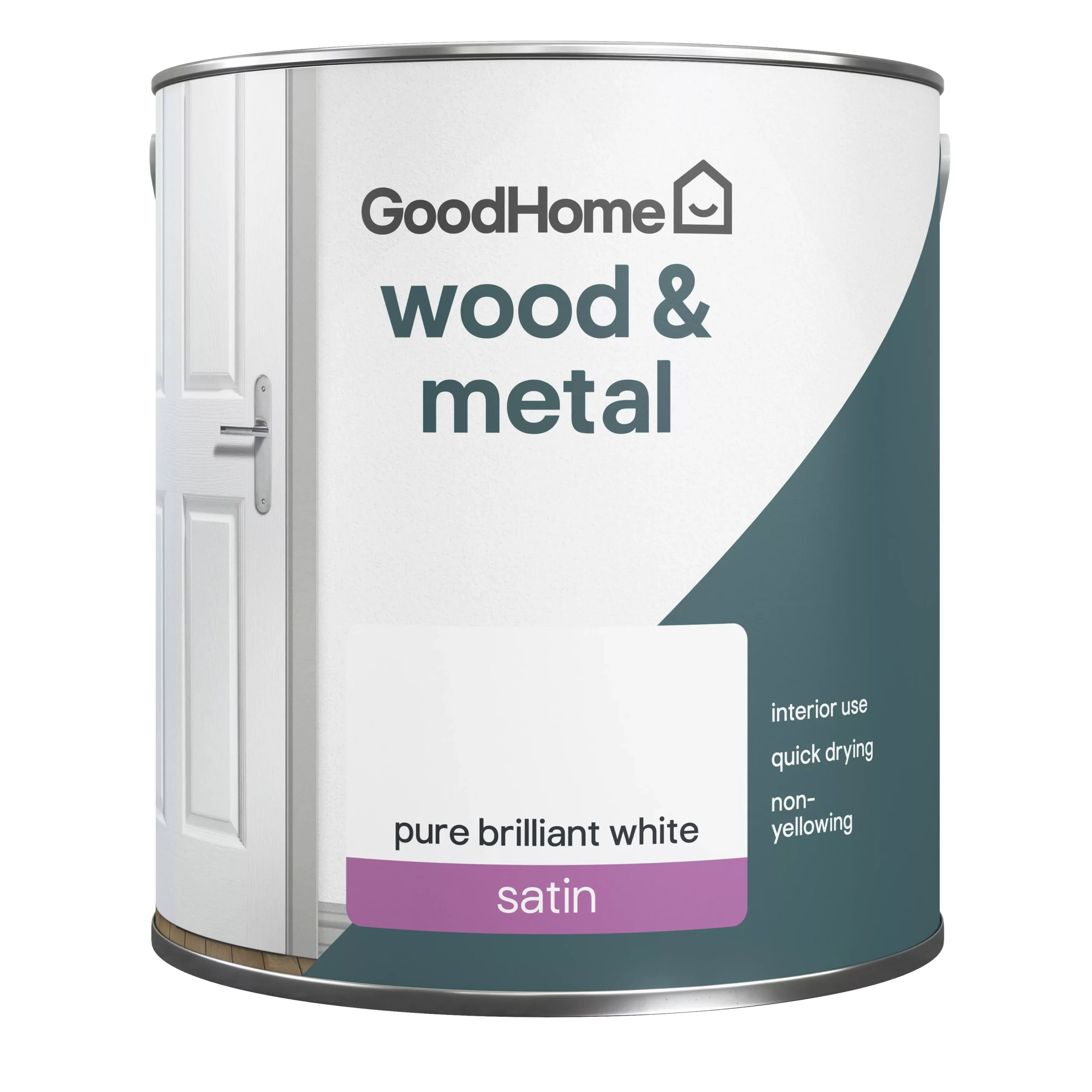 GoodHome Pure Brilliant White Satinwood Metal & Wood Paint, 2.5L 2 GoodHome Pure Brilliant White Satinwood Metal & Wood Paint, 2.5L - Image 2