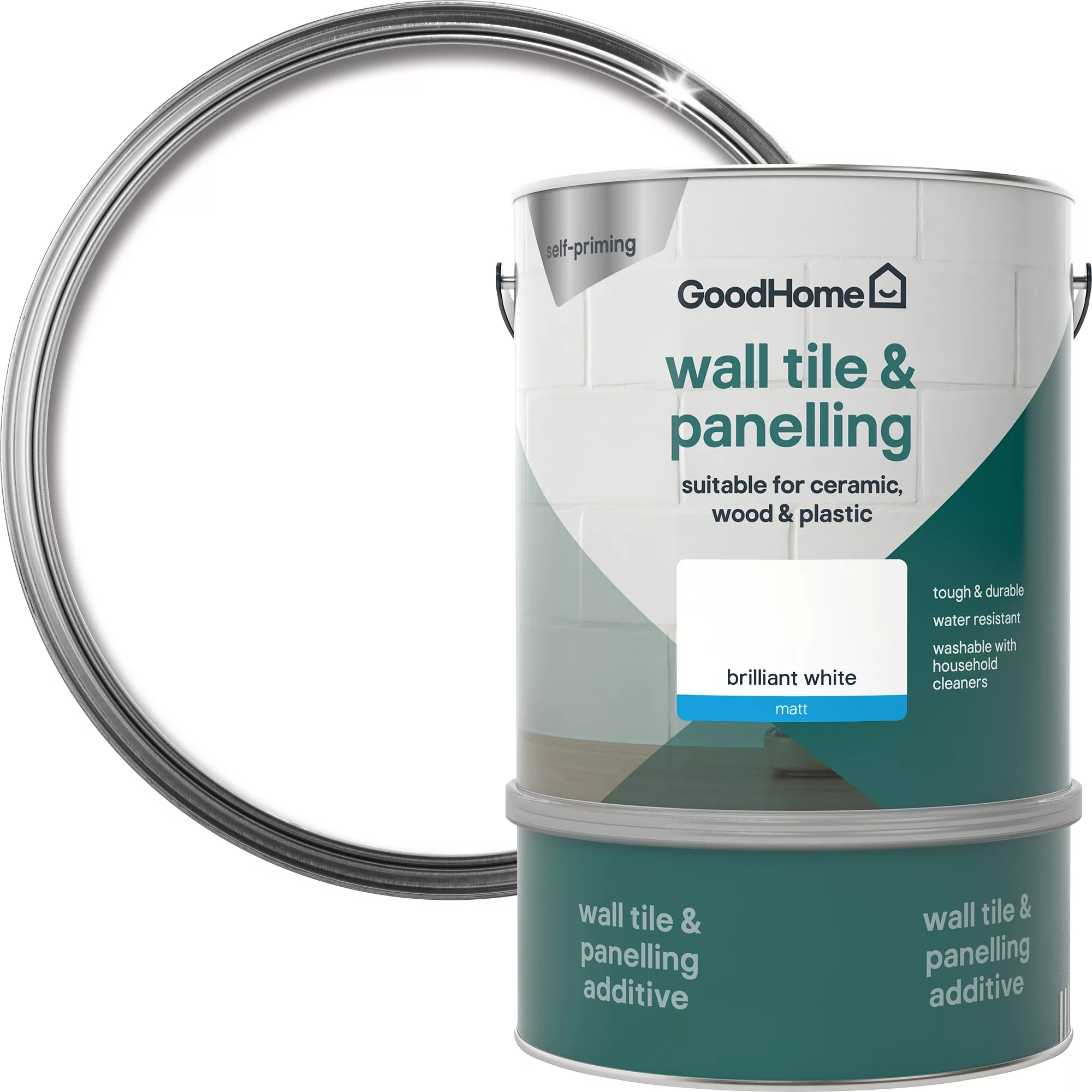 GoodHome Renovation Brilliant White Matt Wall Tile & Panelling Paint, 2L 1 GoodHome Renovation Brilliant White Matt Wall Tile & Panelling Paint, 2L