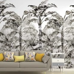 GoodHome Turman Black & White Tropical Matt Mural