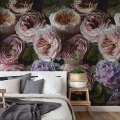 GoodHome Vanad Pink & Purple Dramatic Floral Matt Mural