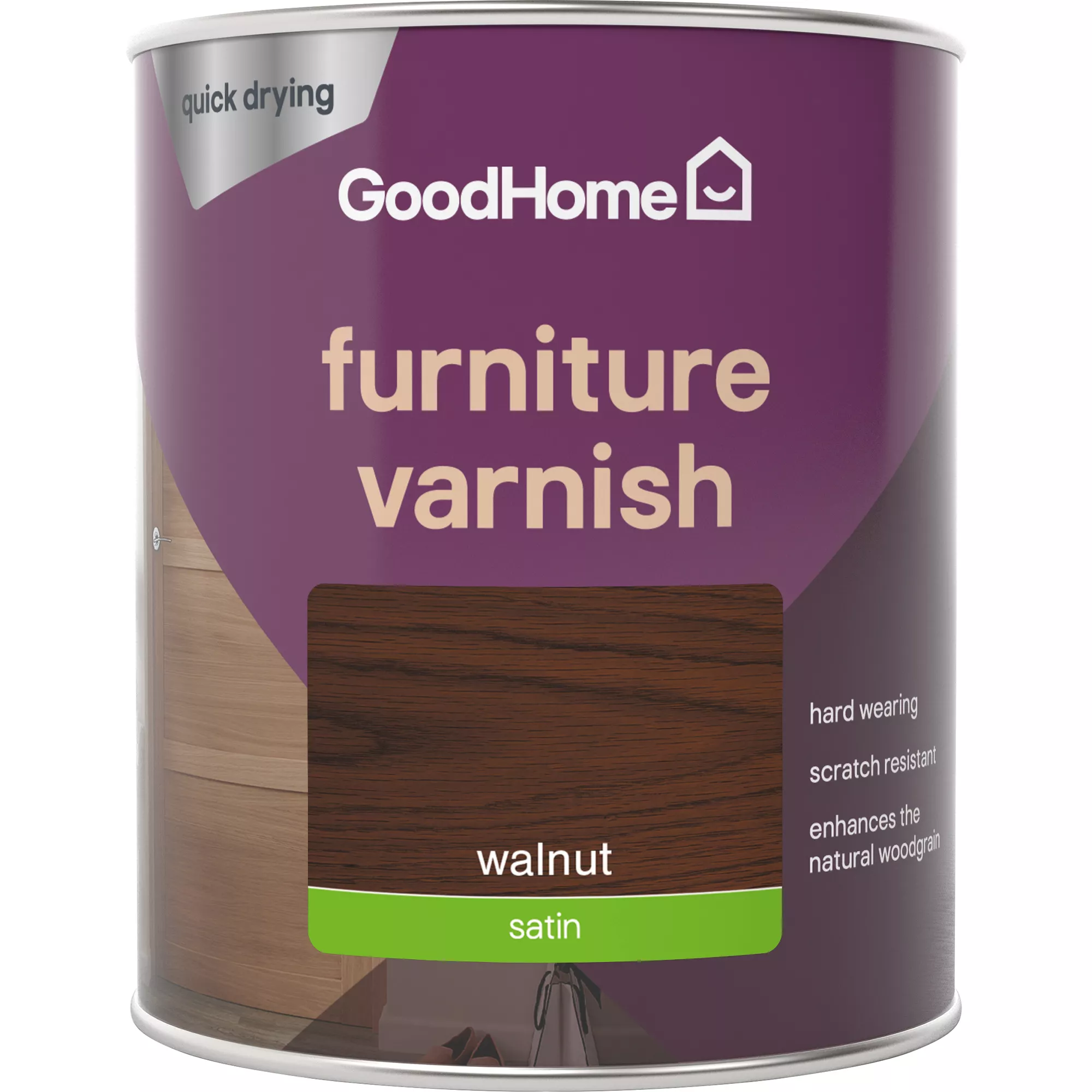 GoodHome Walnut Satin Multi-surface Furniture Wood Varnish, 750ml 2 GoodHome Walnut Satin Multi-surface Furniture Wood Varnish, 750ml - Image 2