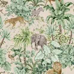 Grandeco Green Safari Jungle Smooth Wallpaper