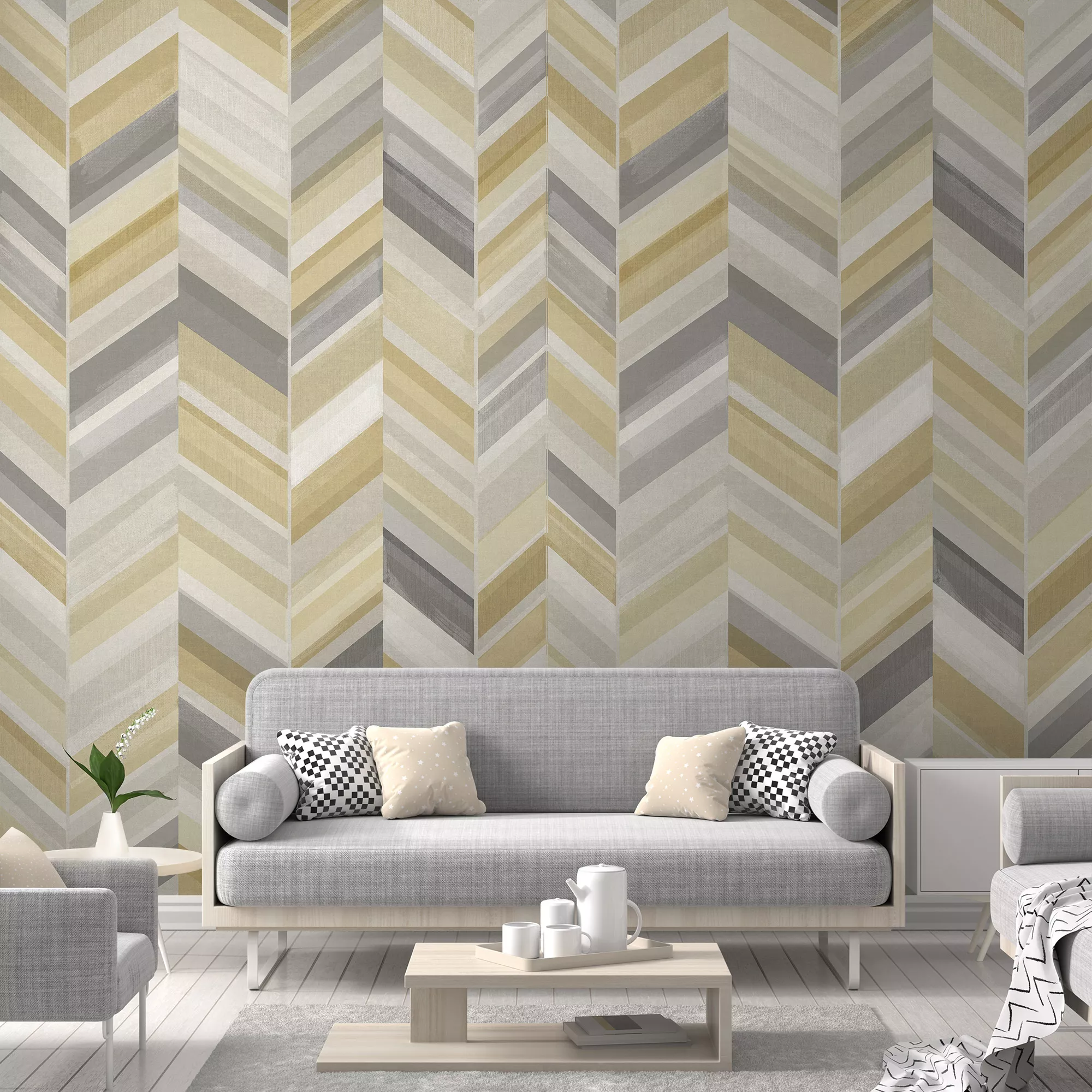 Grandeco Grey & Yellow Chevron Matt Mural 5 Grandeco Grey & Yellow Chevron Matt Mural - Image 5