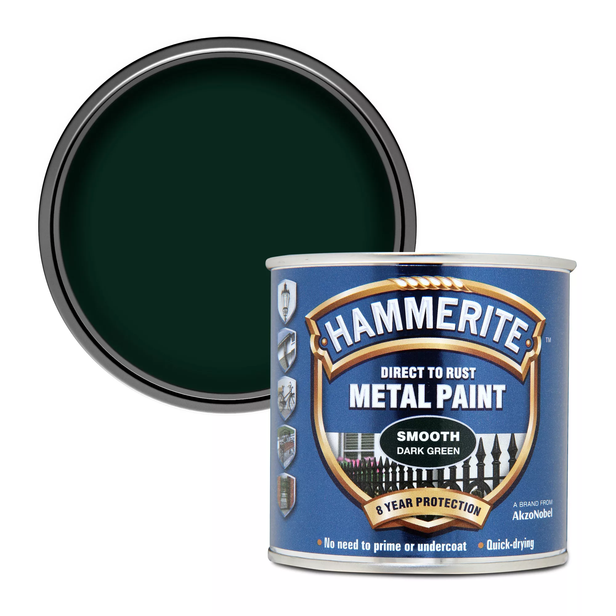 Hammerite Dark Green Gloss Metal Paint, 250ml 1 Hammerite Dark Green Gloss Metal Paint, 250ml