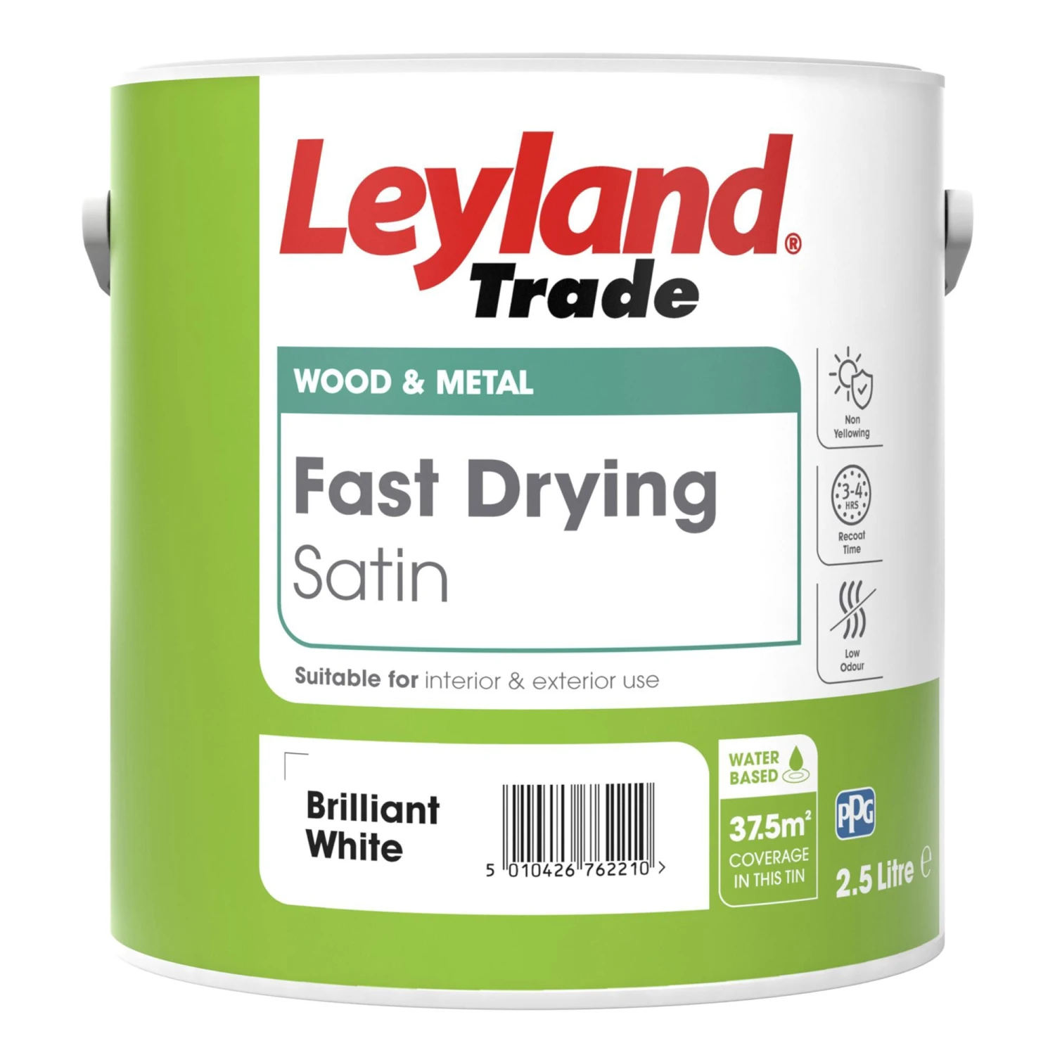 Leyland Trade Fast Dry White Satinwood Metal & Wood Paint, 2.5L 1 Leyland Trade Fast Dry White Satinwood Metal & Wood Paint, 2.5L