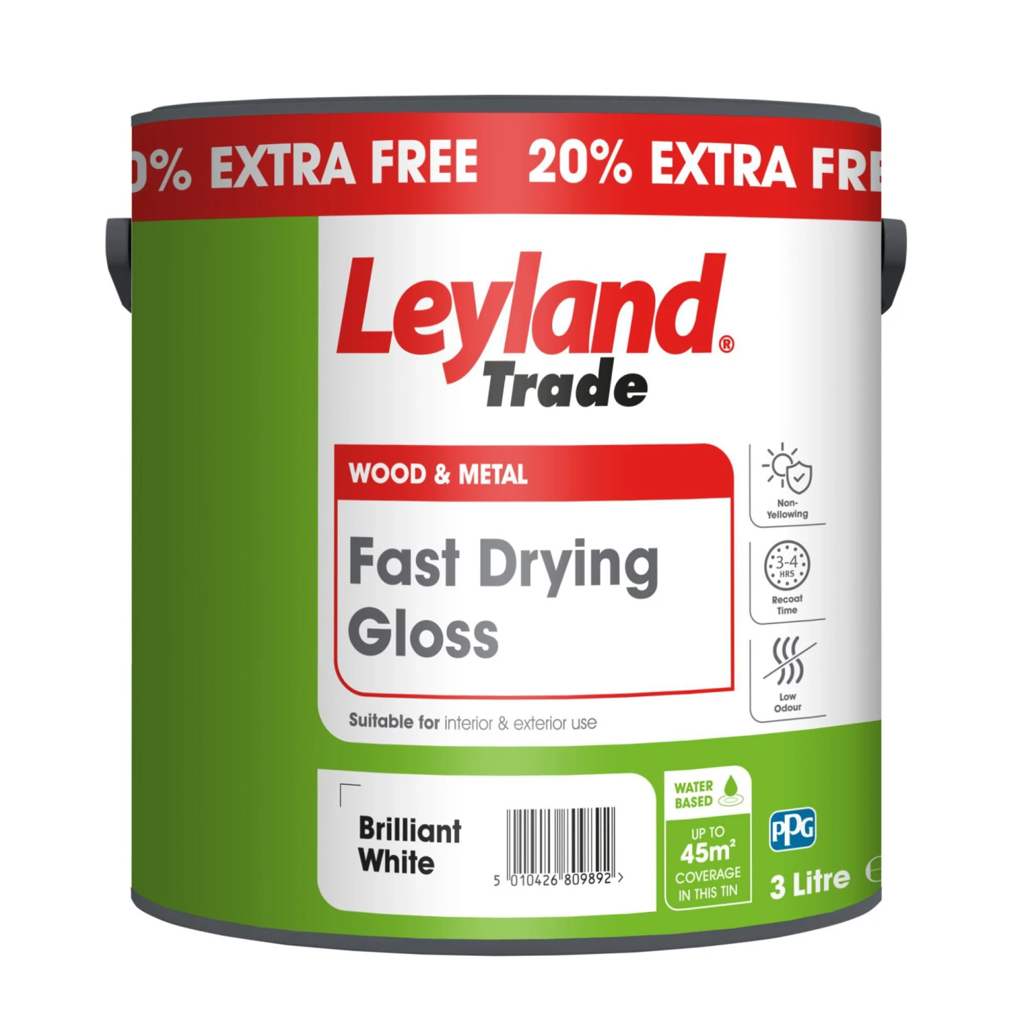 Leyland Trade Fast Drying Brilliant White Gloss Metal & Wood Paint, 3L 1 Leyland Trade Fast Drying Brilliant White Gloss Metal & Wood Paint, 3L