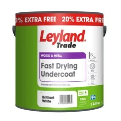 Leyland Trade Fast Drying Brilliant White Metal & Wood Undercoat, 3L