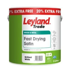 Leyland Trade Fast Drying Brilliant White Satinwood Metal & Wood Paint, 3L