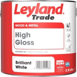 Leyland Trade Pure Brilliant White Gloss Metal & Wood Paint, 2.5L