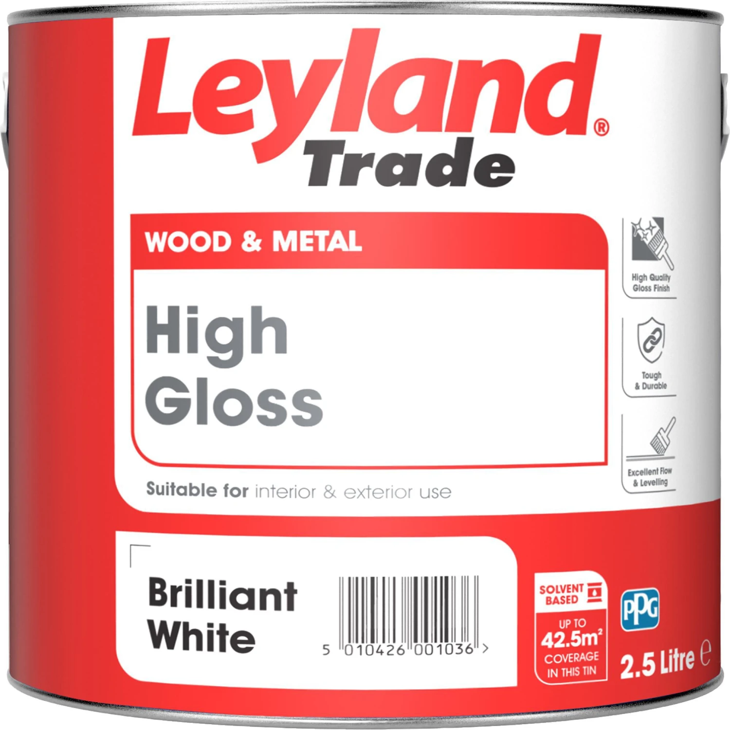 Leyland Trade Pure Brilliant White Gloss Metal & Wood Paint, 2.5L 1 Leyland Trade Pure Brilliant White Gloss Metal & Wood Paint, 2.5L